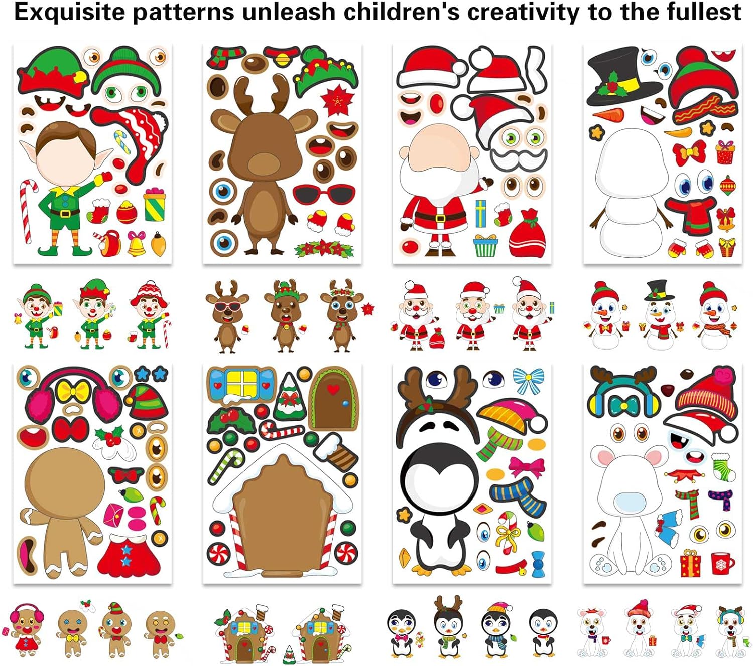 32 Sheet Christmas Stickers for Kids Make Your Own Characters