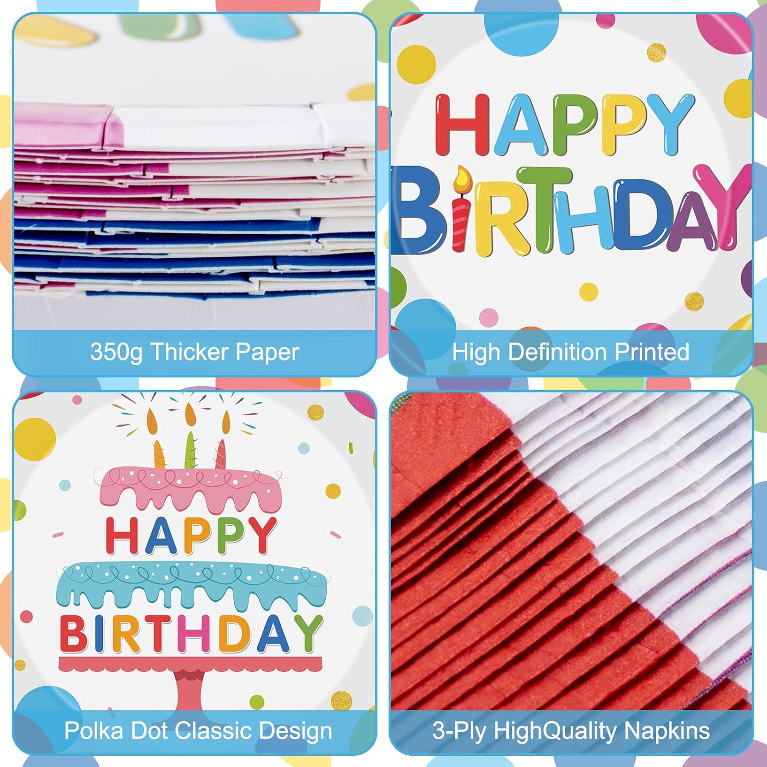 40 Pcs Happy Birthday Paper Plates Napkins Set