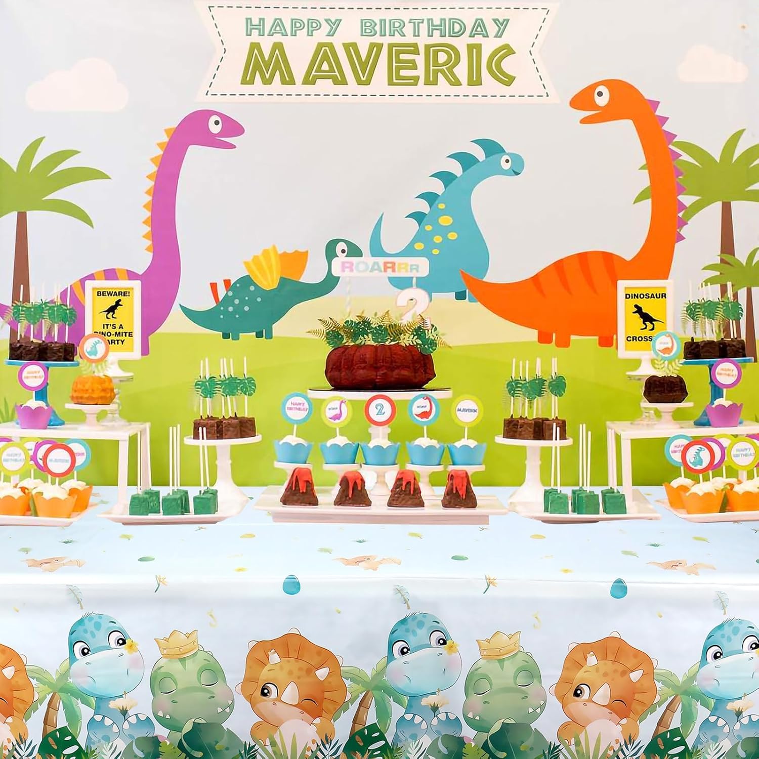 3 Pieces Dinosaur Tablecloth Party Decorations