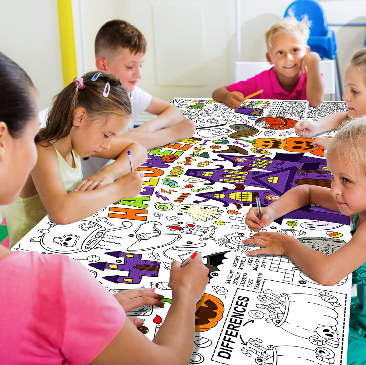Halloween Coloring Tablecloth - 315 x 72 Inches