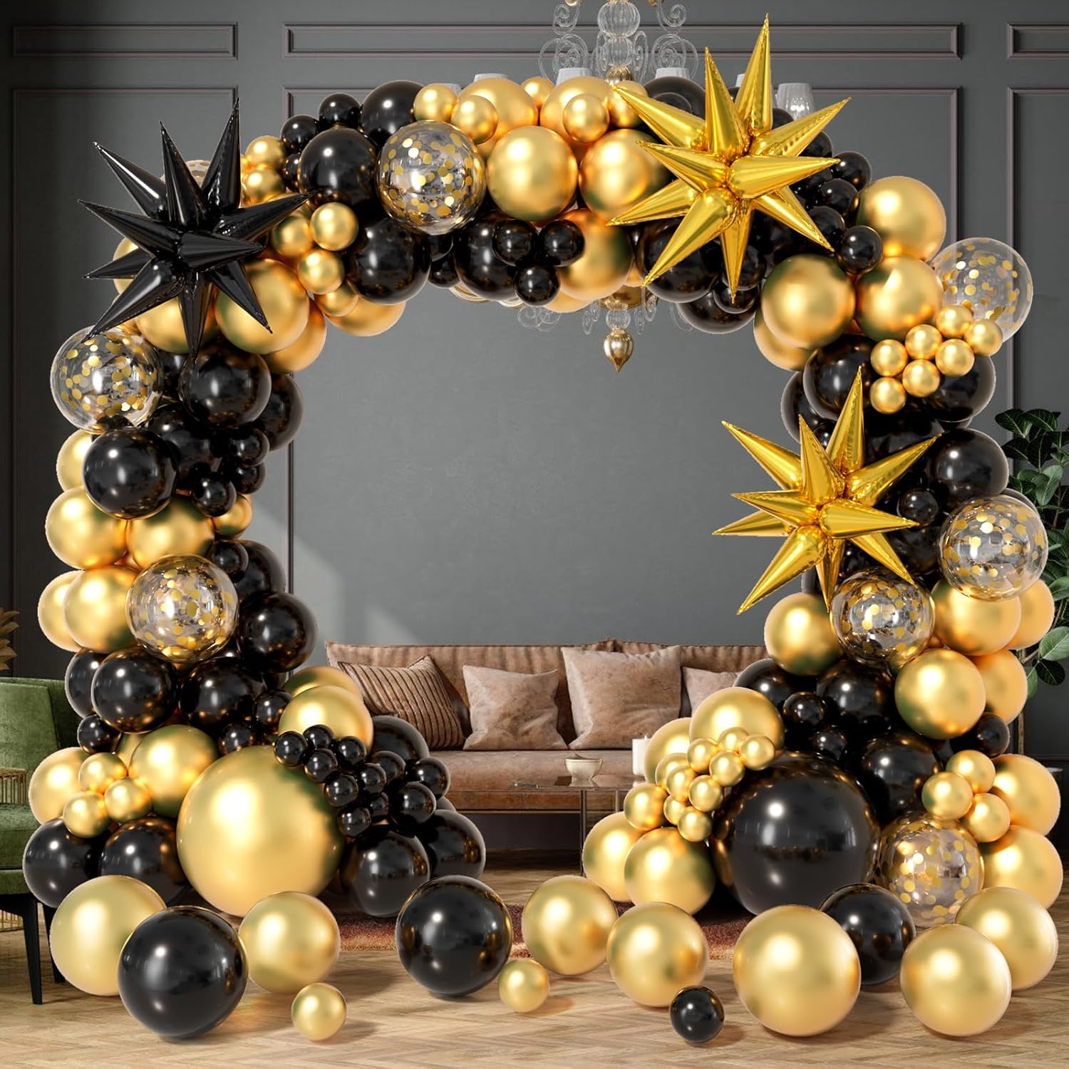 Bonropin Black and Gold Balloon Garland Arch Kit 158pcs