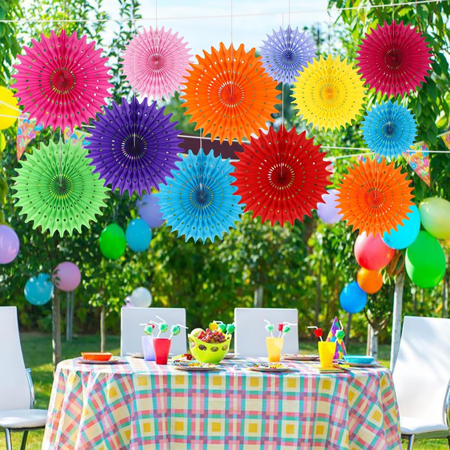 BestoFun 12PCS Paper Fans Mexican Party Decorations