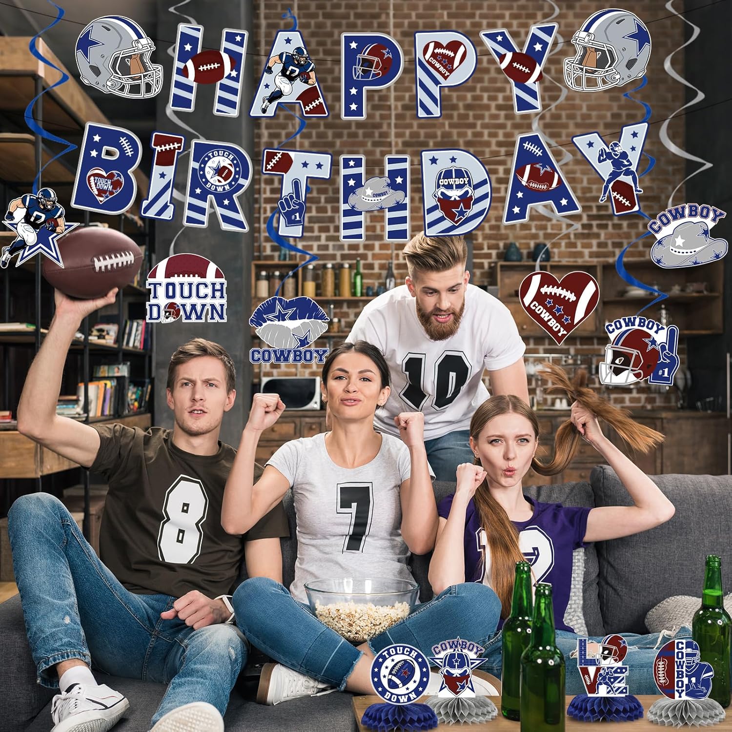 Cowboy Birthday Decorations 12 Piece Blue Football Banners Set