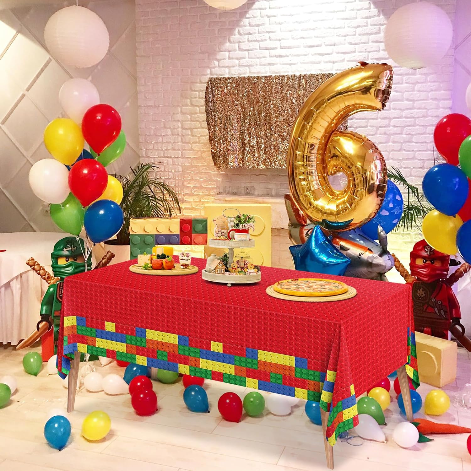 3PCS Building Block Tablecloths 54x108 Inches Durable Plastic Party Decor