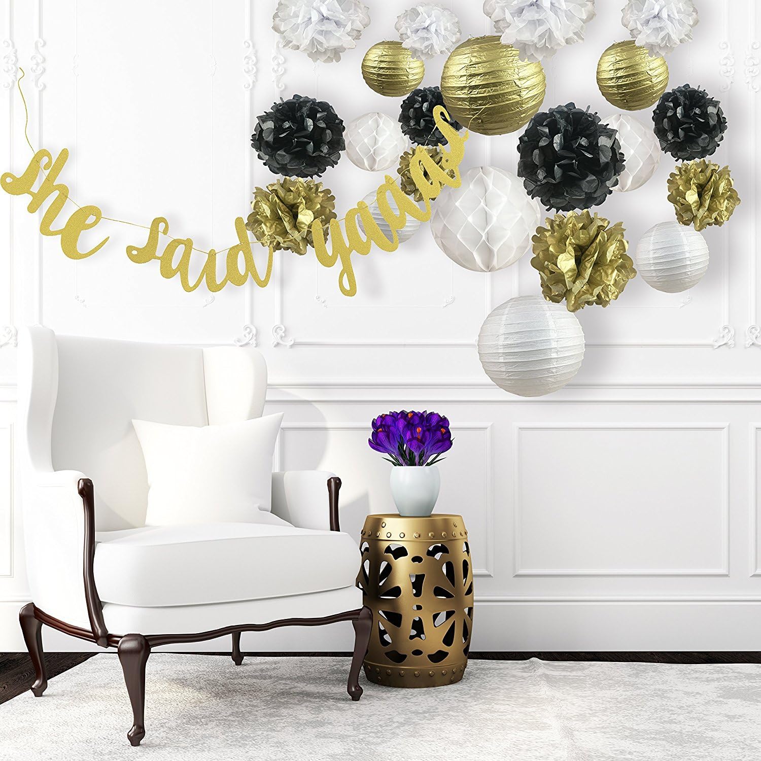 Zorpia New Years Decor Kit Gold Black White Party