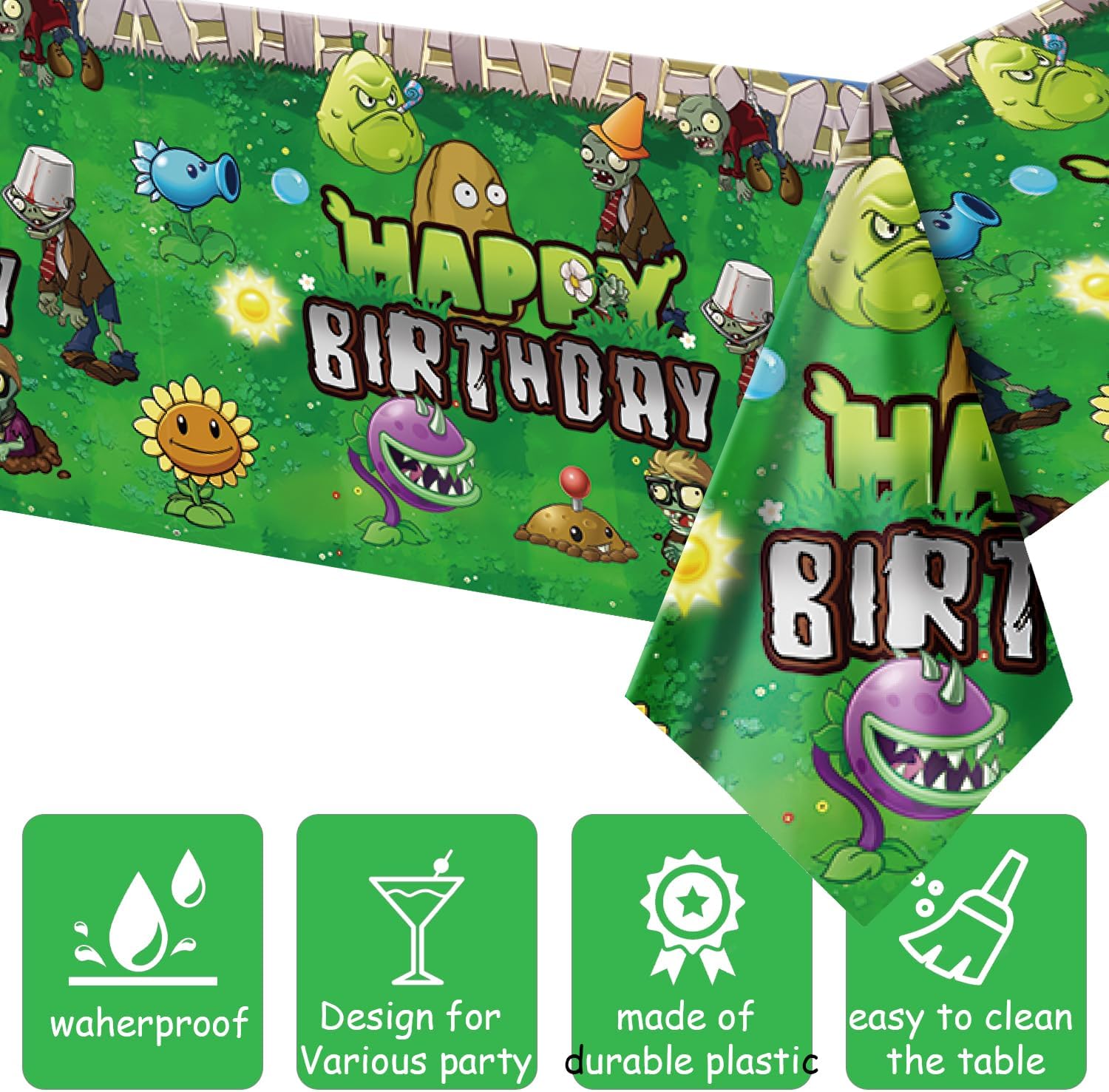 Deenor 2Pcs Plants Zombies Tablecloth for Birthday Party