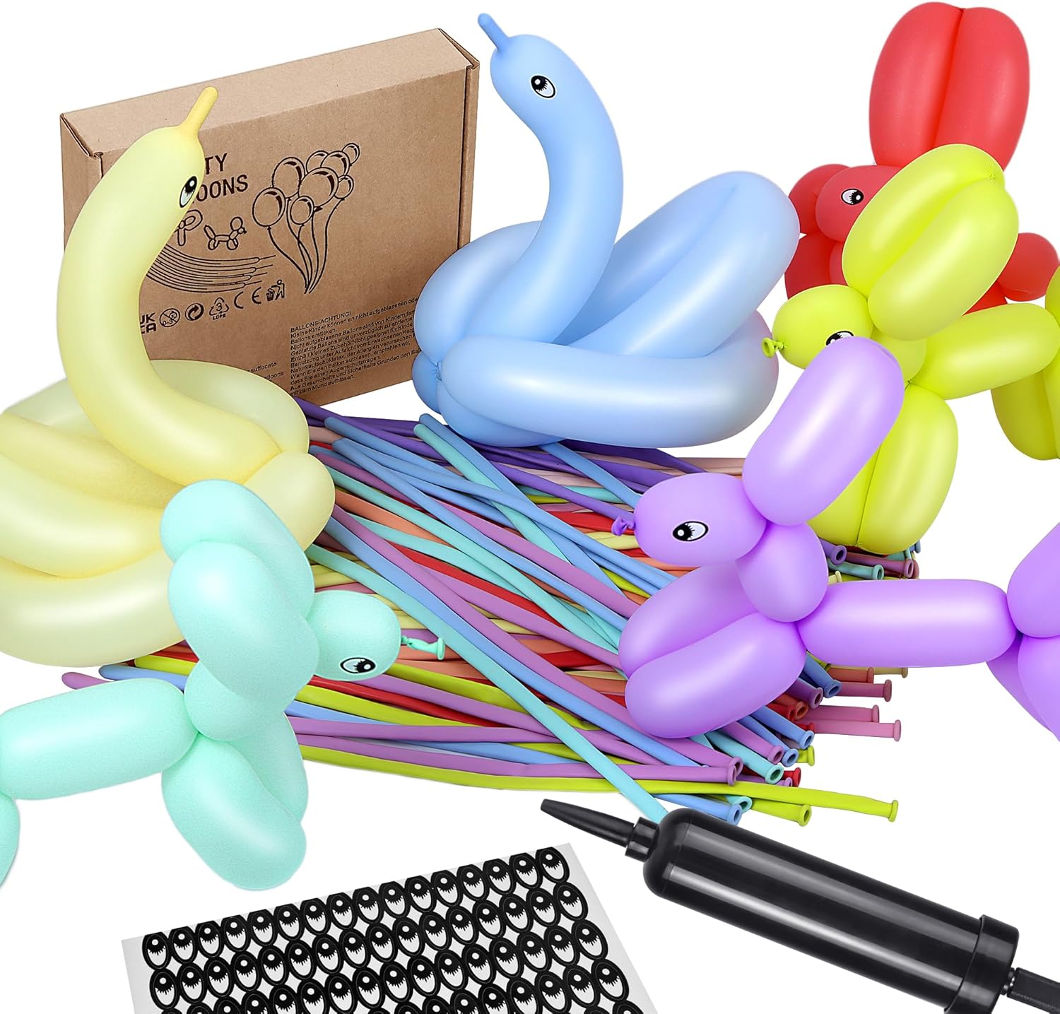 DIY Balloon Animal Kit with Pump and 100 Long Balloons