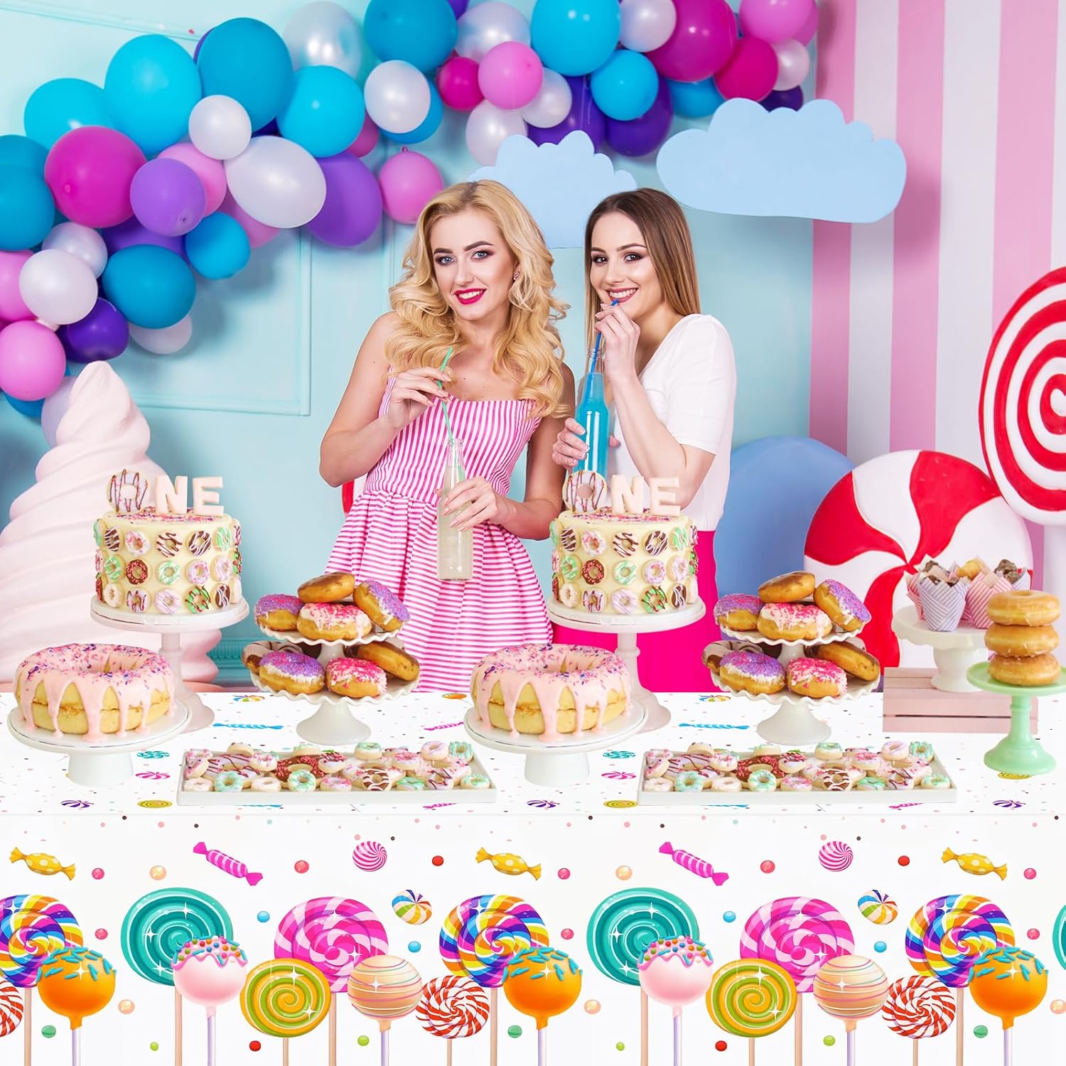 PHOGARY Candyland Tablecloth 51 x 87 for Birthday Party