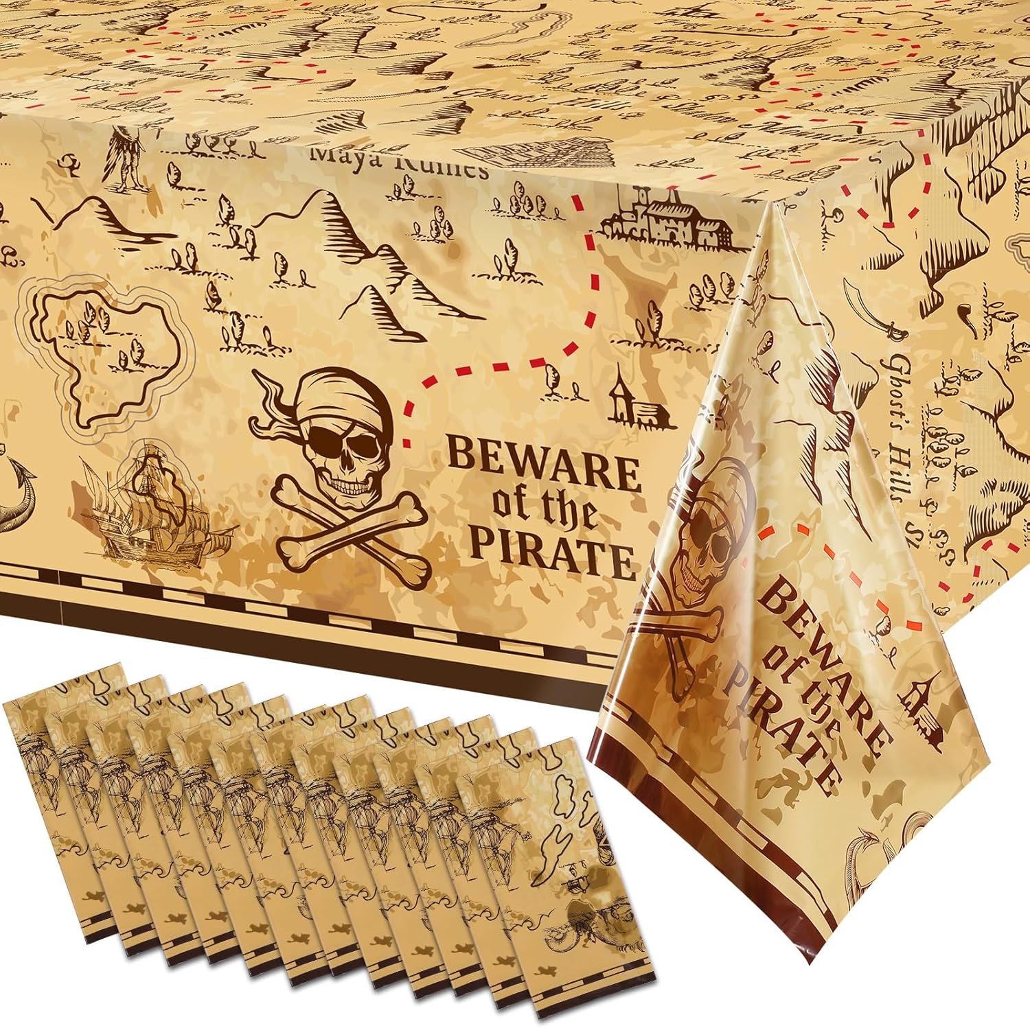 Irenare Pirate Party Tablecloth Set 54 x 108 Inches 12 Pieces