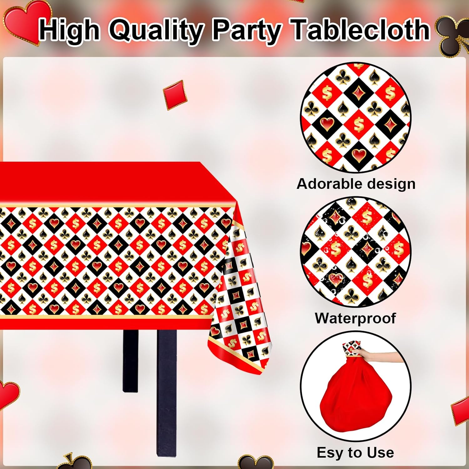 Avezano 3 Pc Casino Poker Tablecloth 54x108 Inch Party Decorations