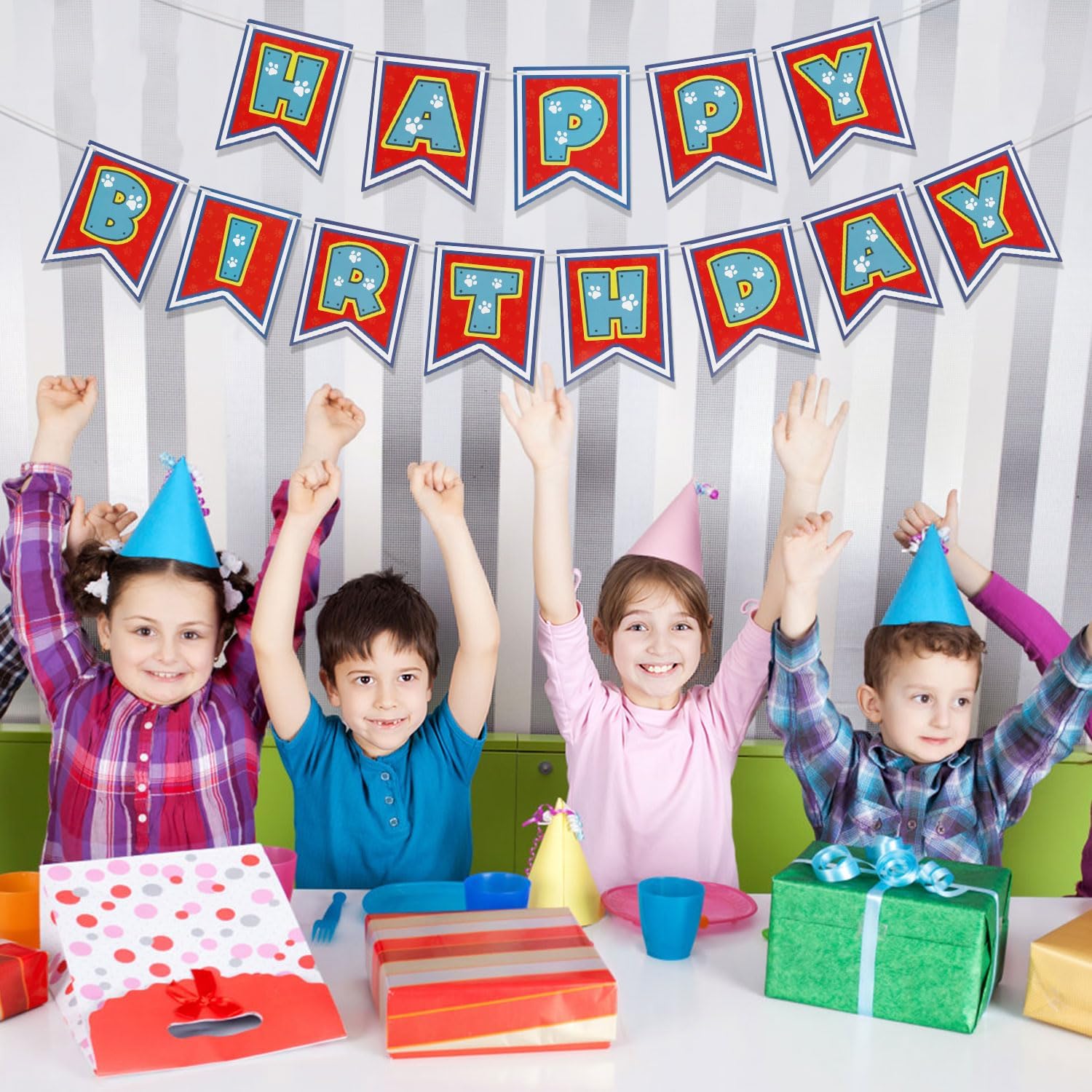 Dog Paw Happy Birthday Banner for Kids