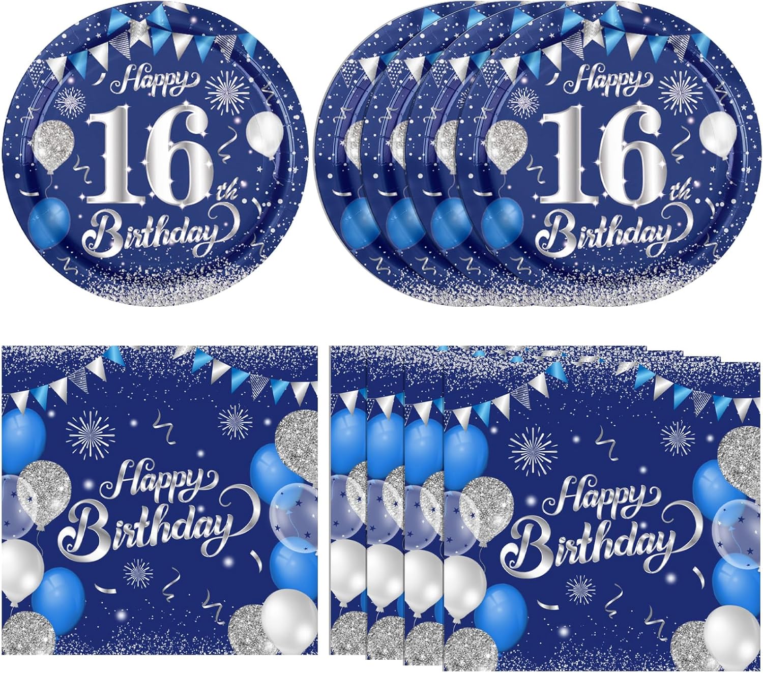 16th Birthday Decorations Plates Set for Boys and Girls