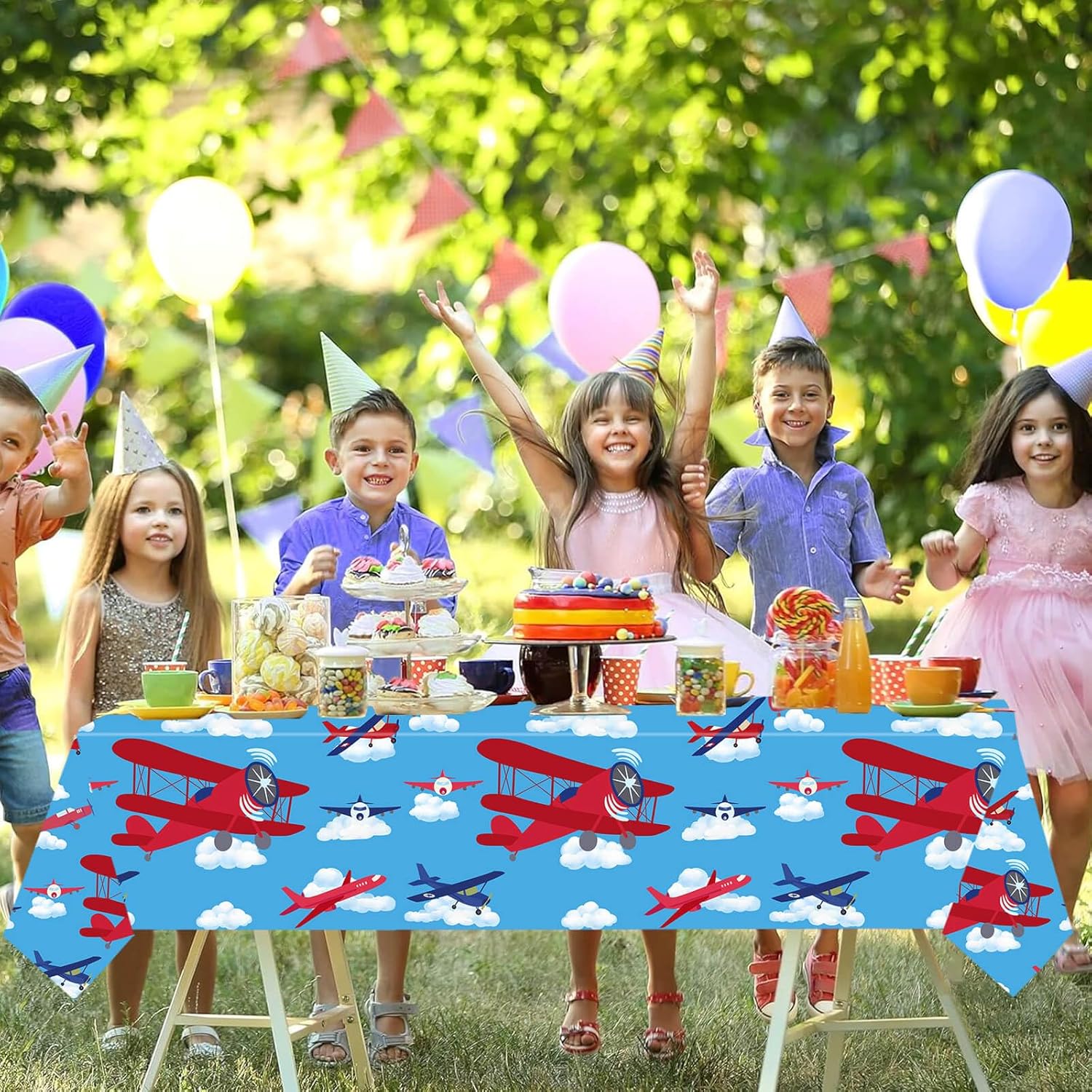 Letromp 3 Pcs Airplane Tablecloth 54x108 Inch Party Decor