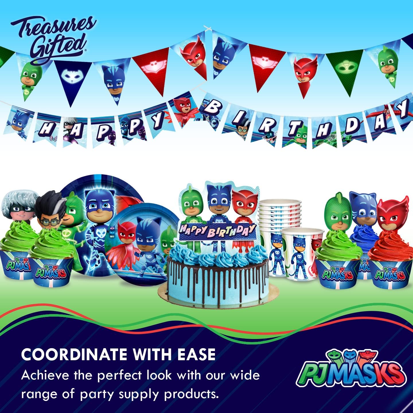 Treasures Gifted PJ Masks Tablecloth 54x108 Birthday Decor
