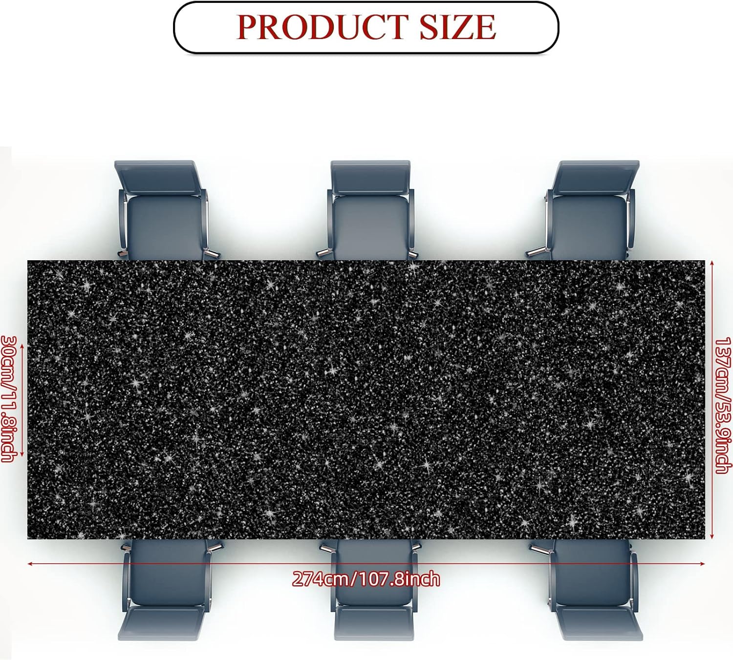 3 Pcs Black Glitter Tablecloth for Themed Parties
