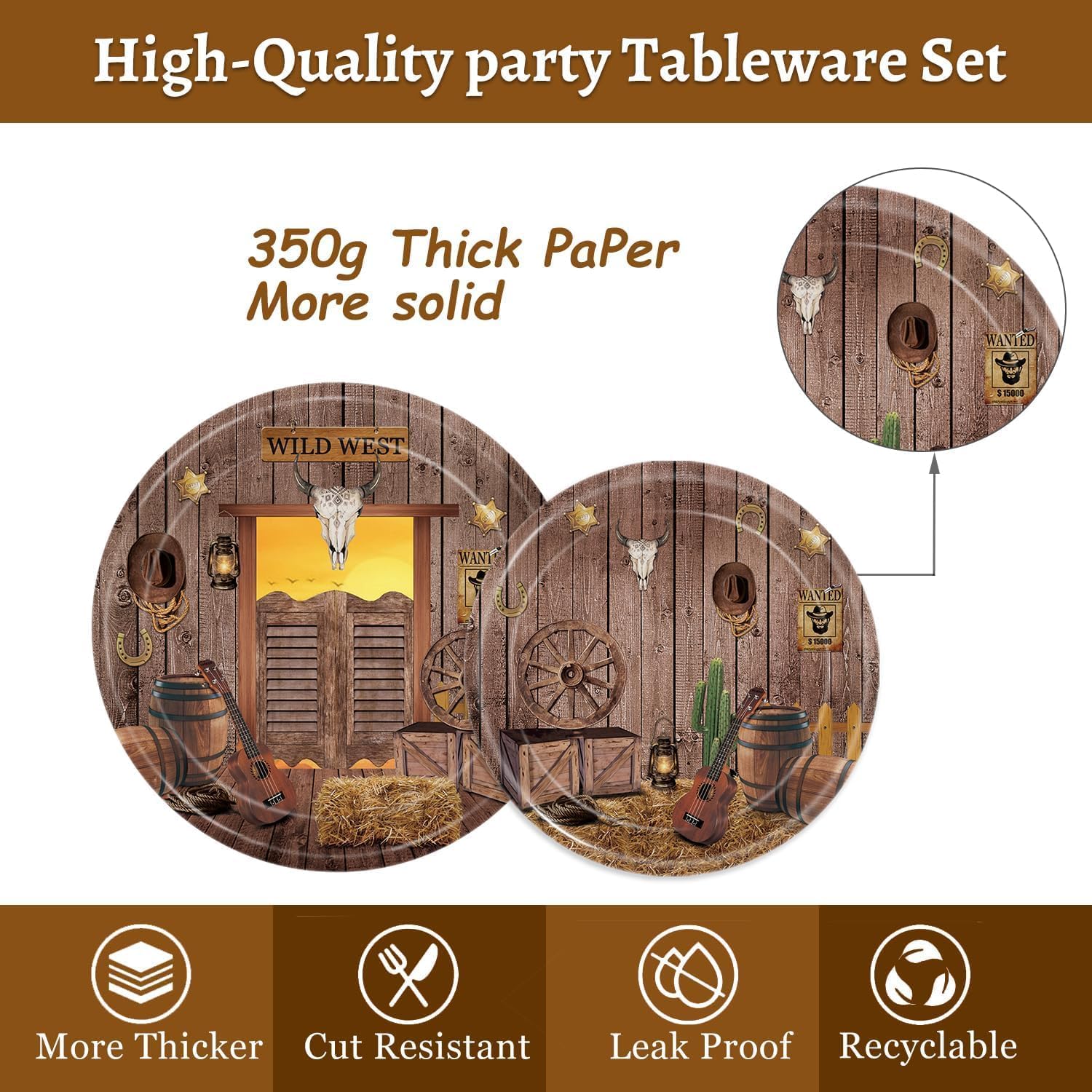 Oigco Wild West Party Plates and Napkins Set for 24 Guests