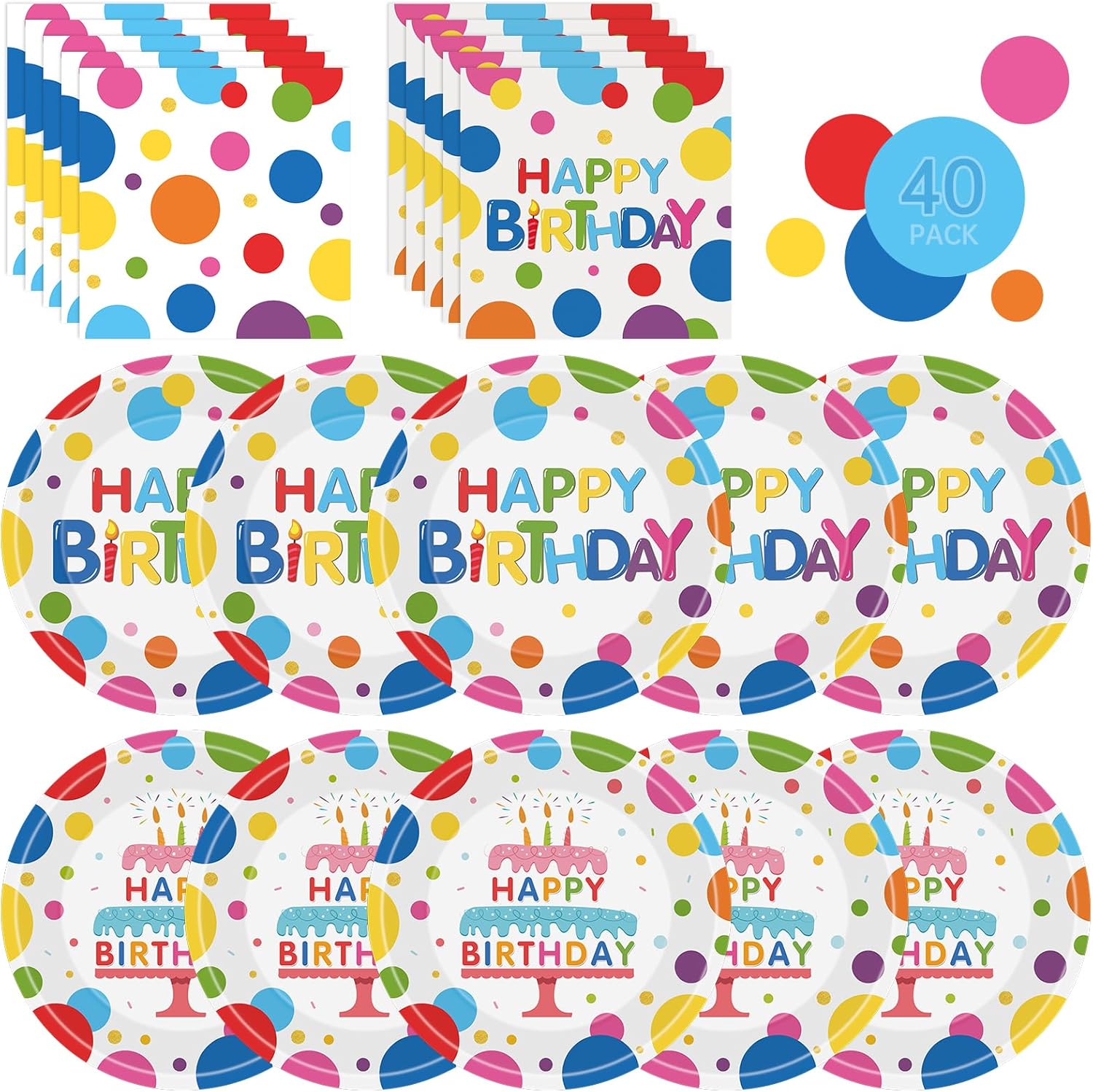 40 Pcs Happy Birthday Paper Plates Napkins Set