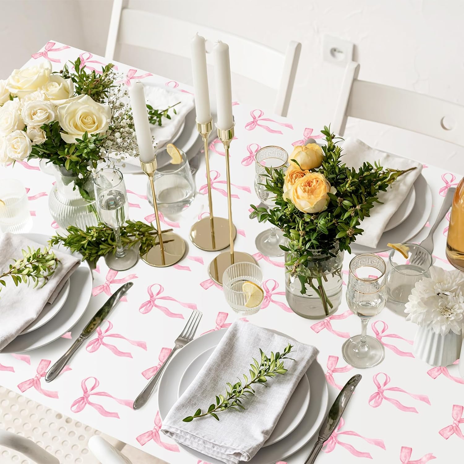Oudain 6 Pcs Pink Bow Table Cloth 54x108 Inch