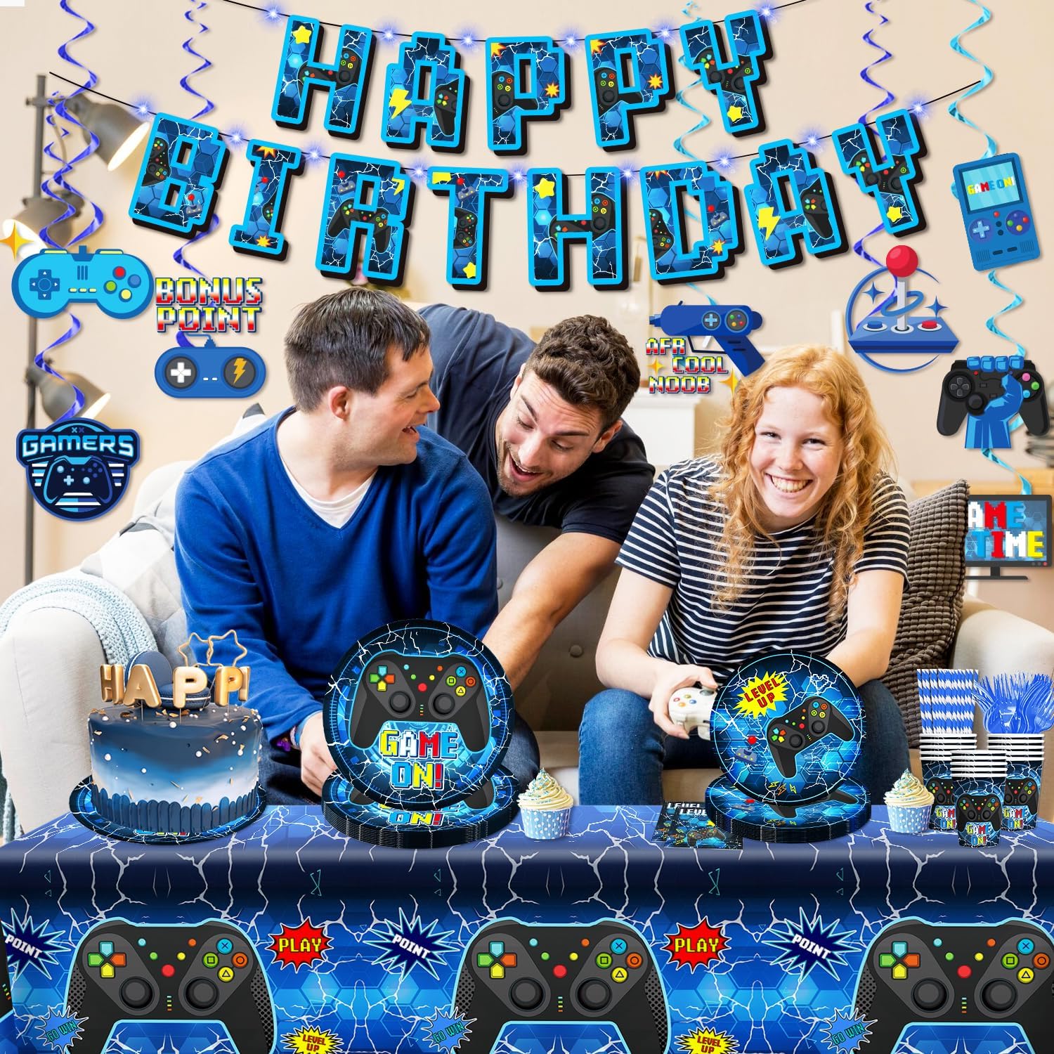 Gaming Birthday Tableware Set - 159pc Eco-Friendly Disposable Kit for 25 Guests