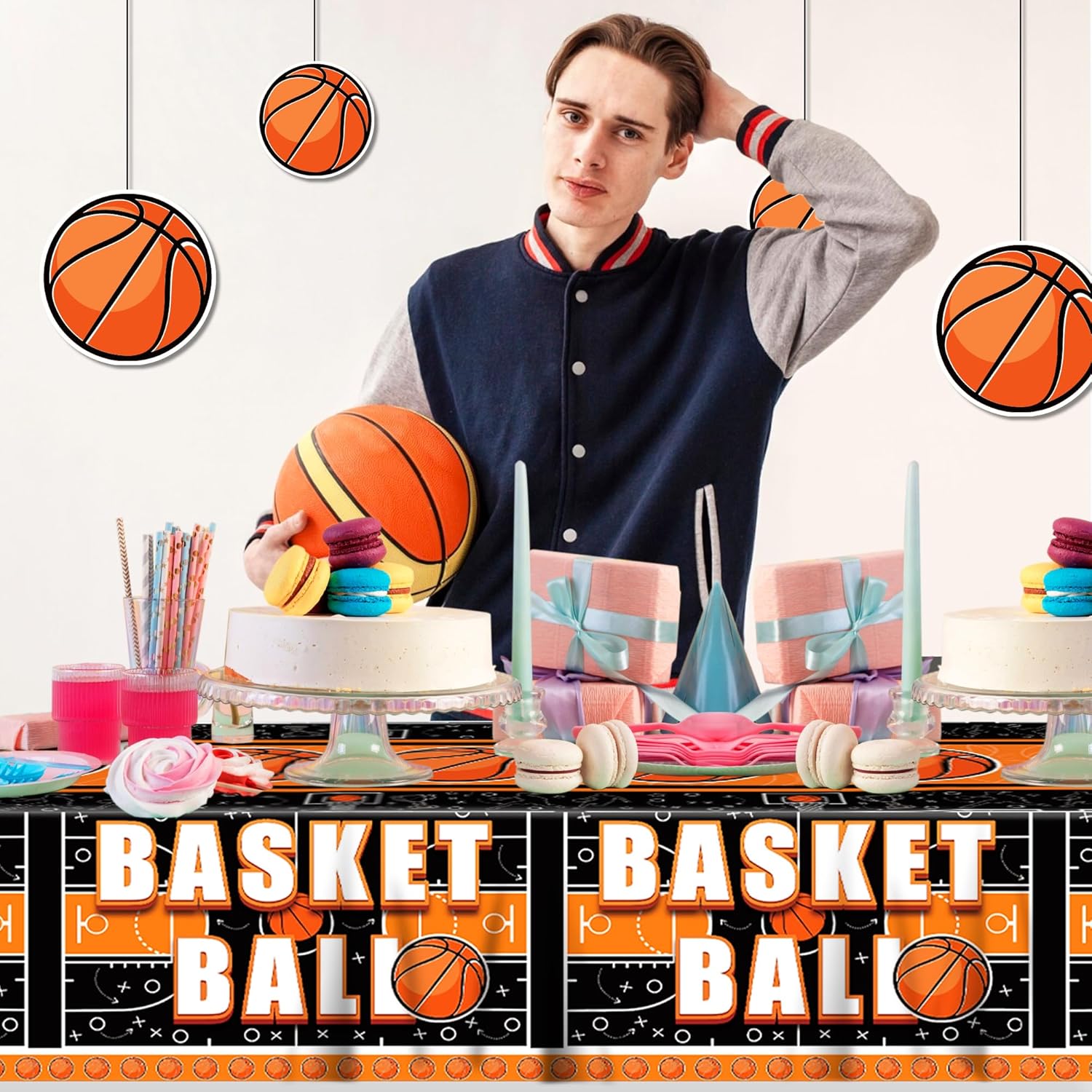 2 Pack Basketball Themed Tablecloths for Parties