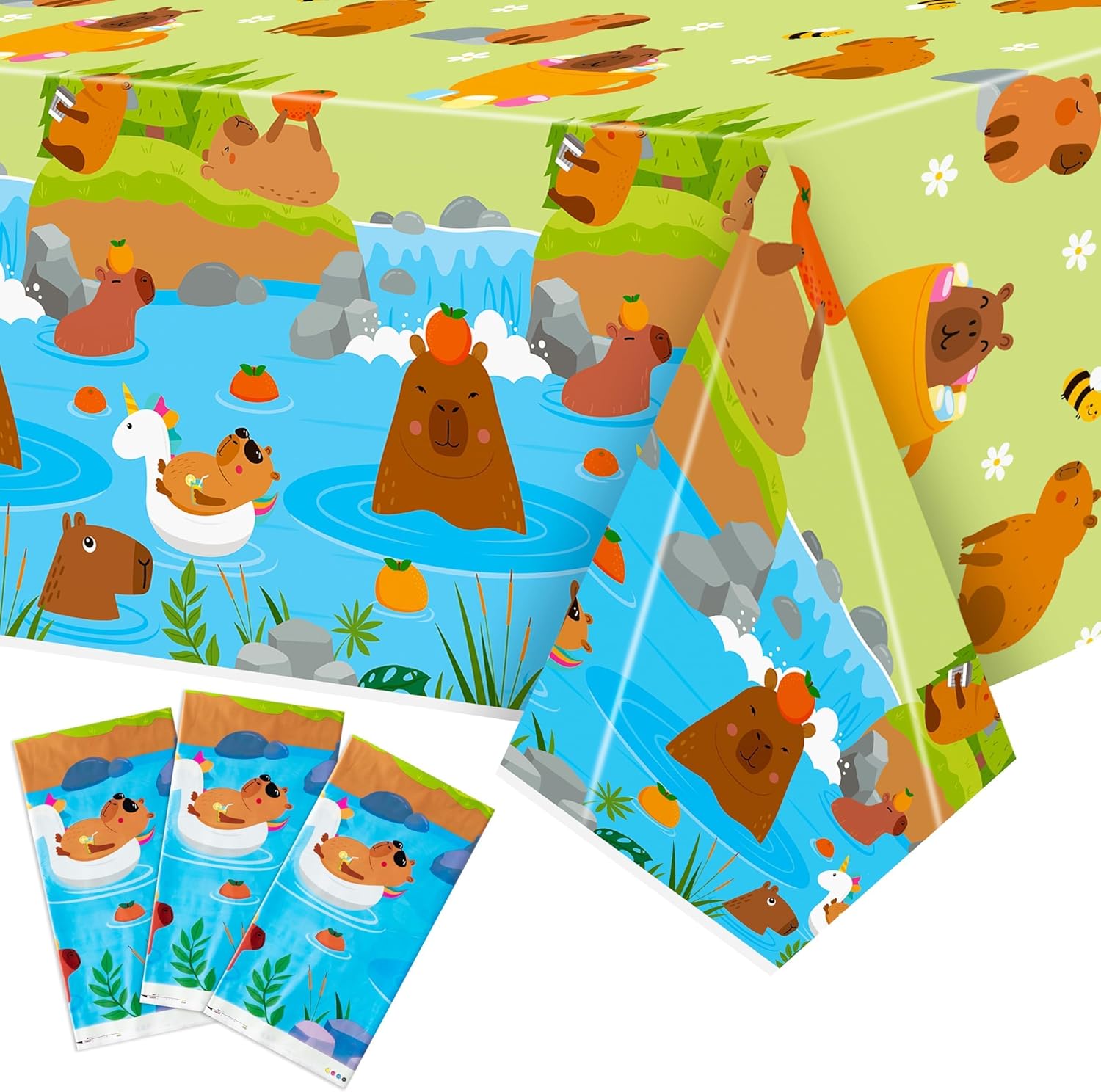 Capybara Party Tablecloths 3Pcs Birthday Decorations