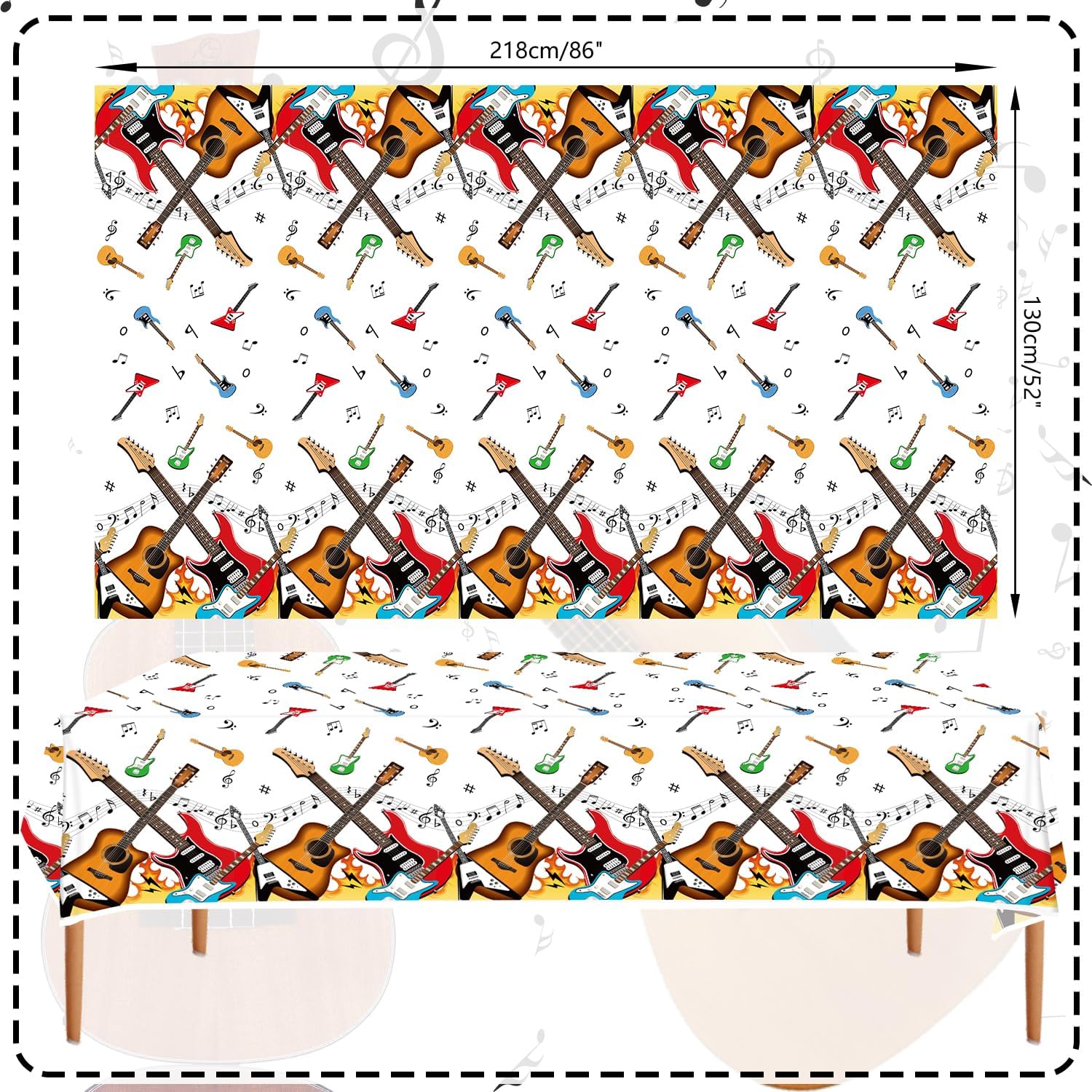4 Pack Music Theme Party Tablecloths with Guitar Design