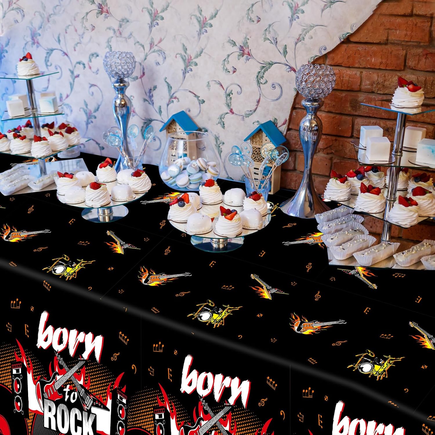 Rock Themed 3PCS Party Tablecloths 108x54 Inch Decorations