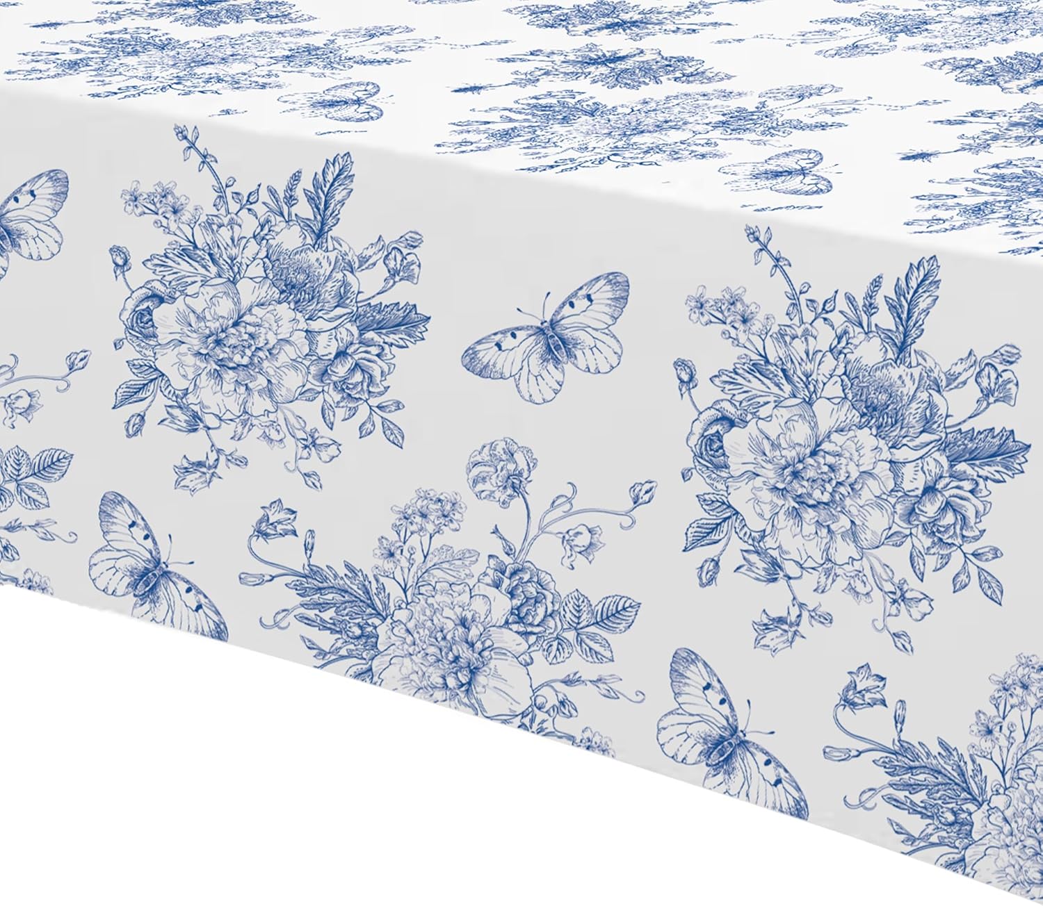 Blue and White Floral Tablecloths 3pcs Disposable Party Decorations