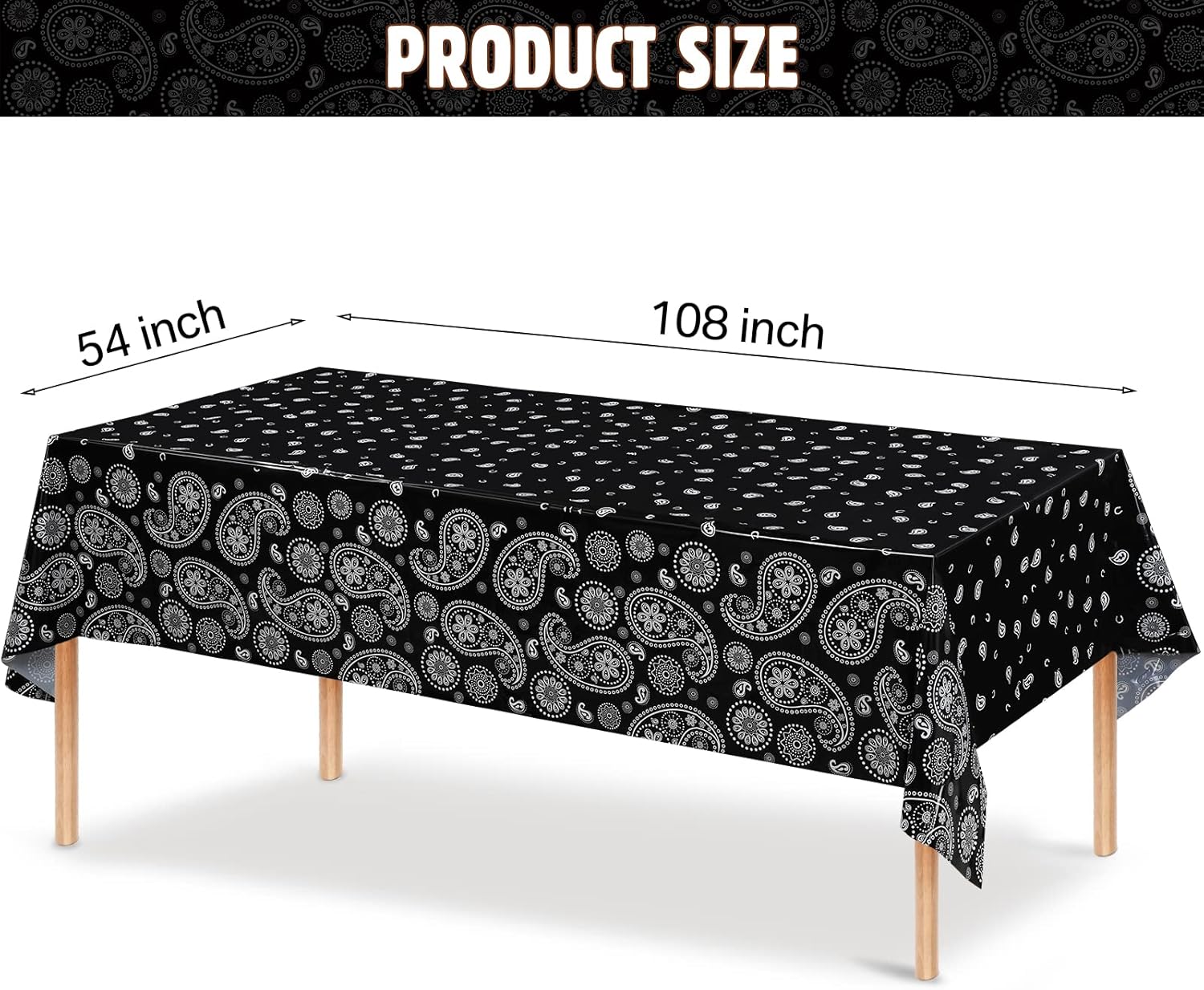 Tatuo Western Party Tablecloth Bandana Plastic Cover 108x54 Inches 3 Pack
