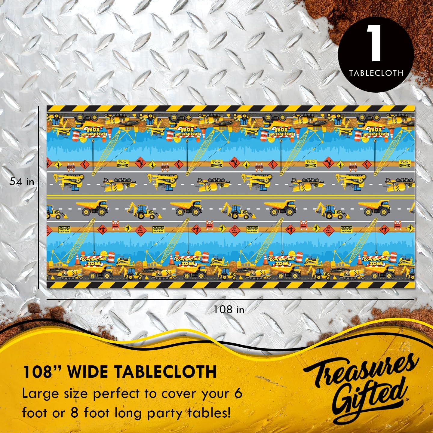 Treasures Gifted Construction Party Tablecloth 54x108
