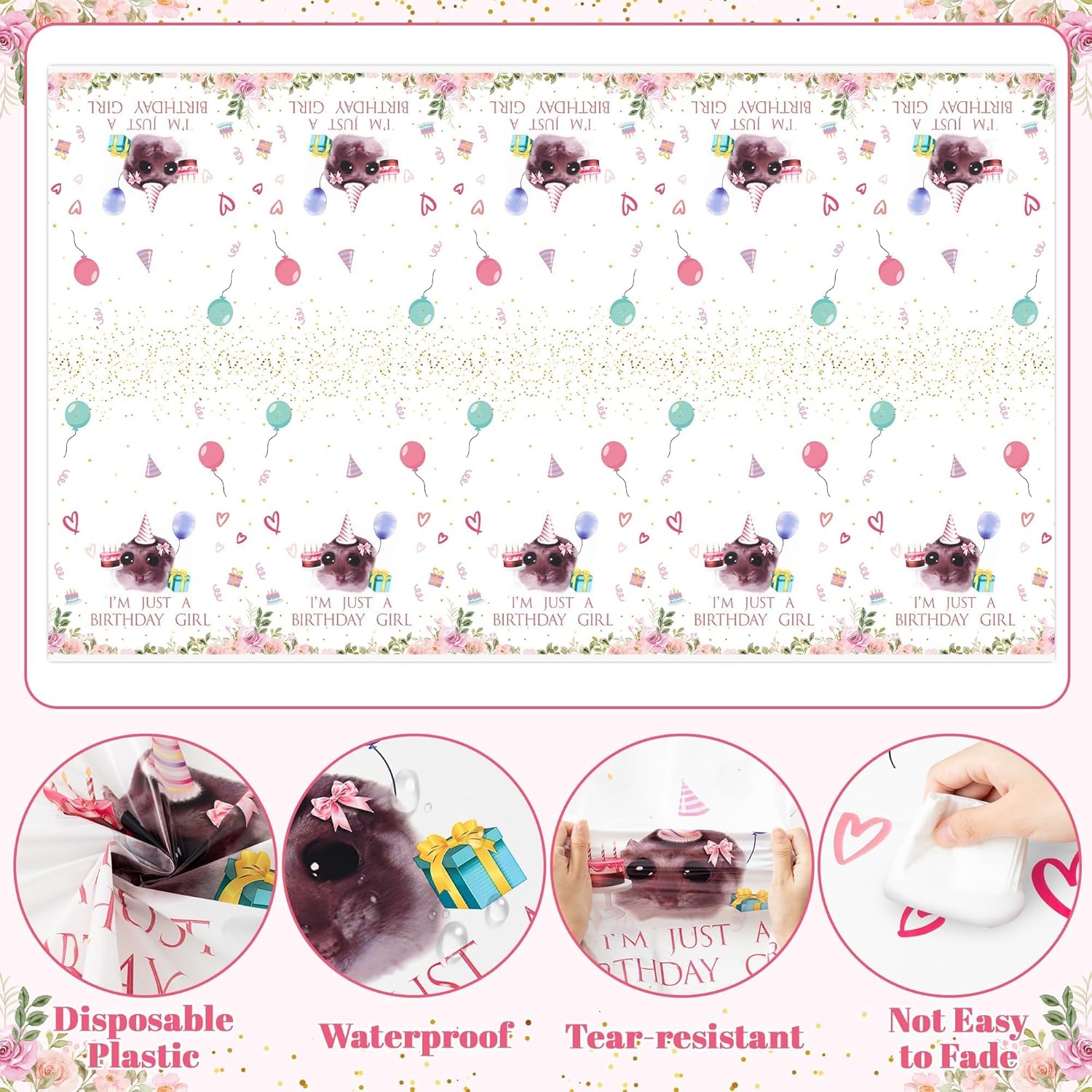 Hamster Party Tablecloths - 3Pcs Cute Birthday Decorations for Kids