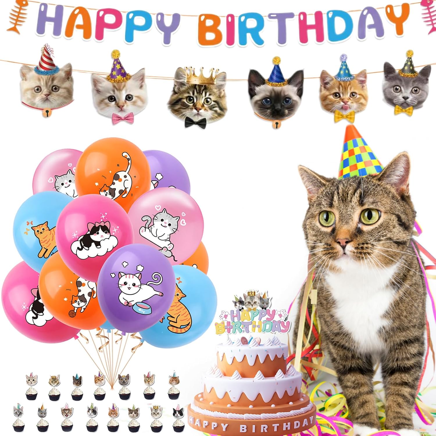 Lousuip 174pcs Cat Birthday Party Decorations Set