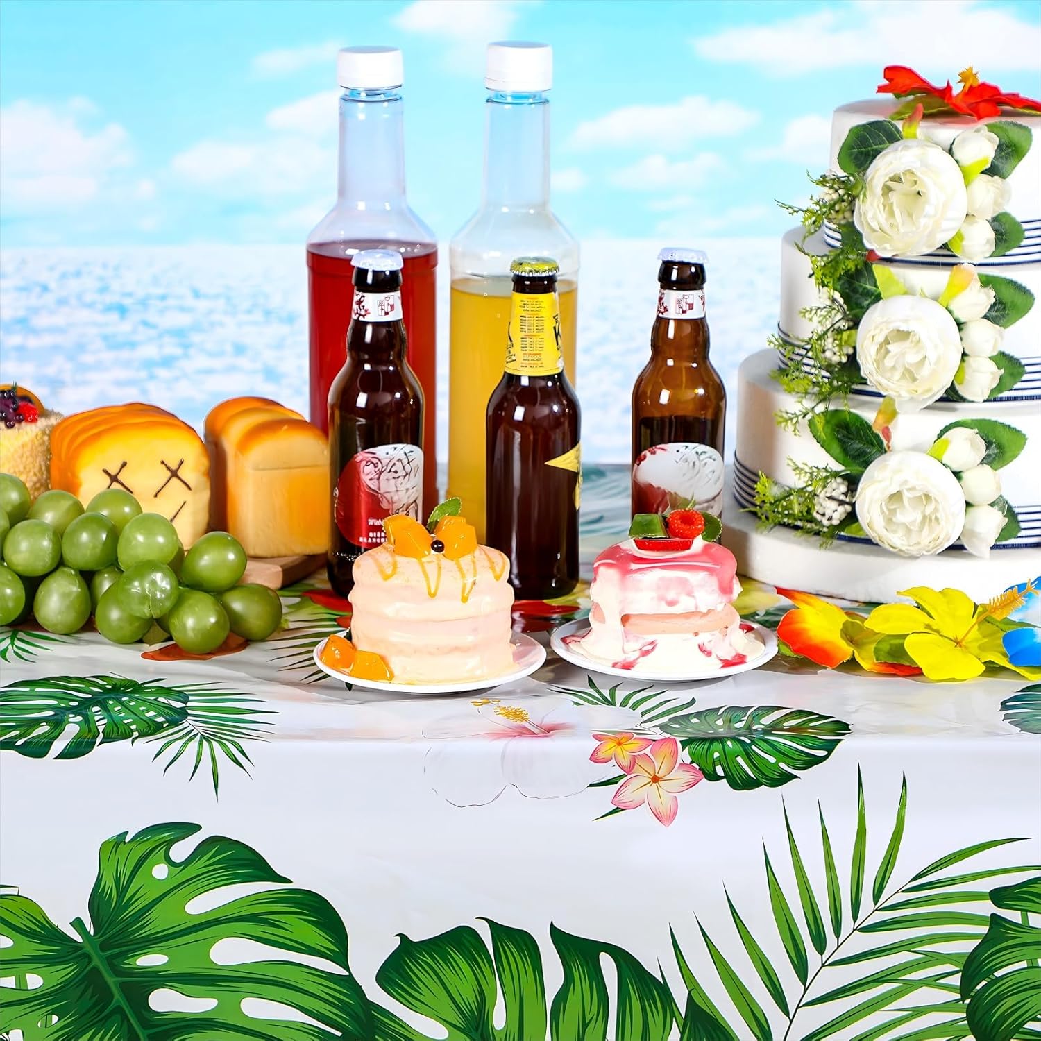 Tatuo 3 Pcs Plastic Hawaiian Tablecloths Green Summer Party Decorations