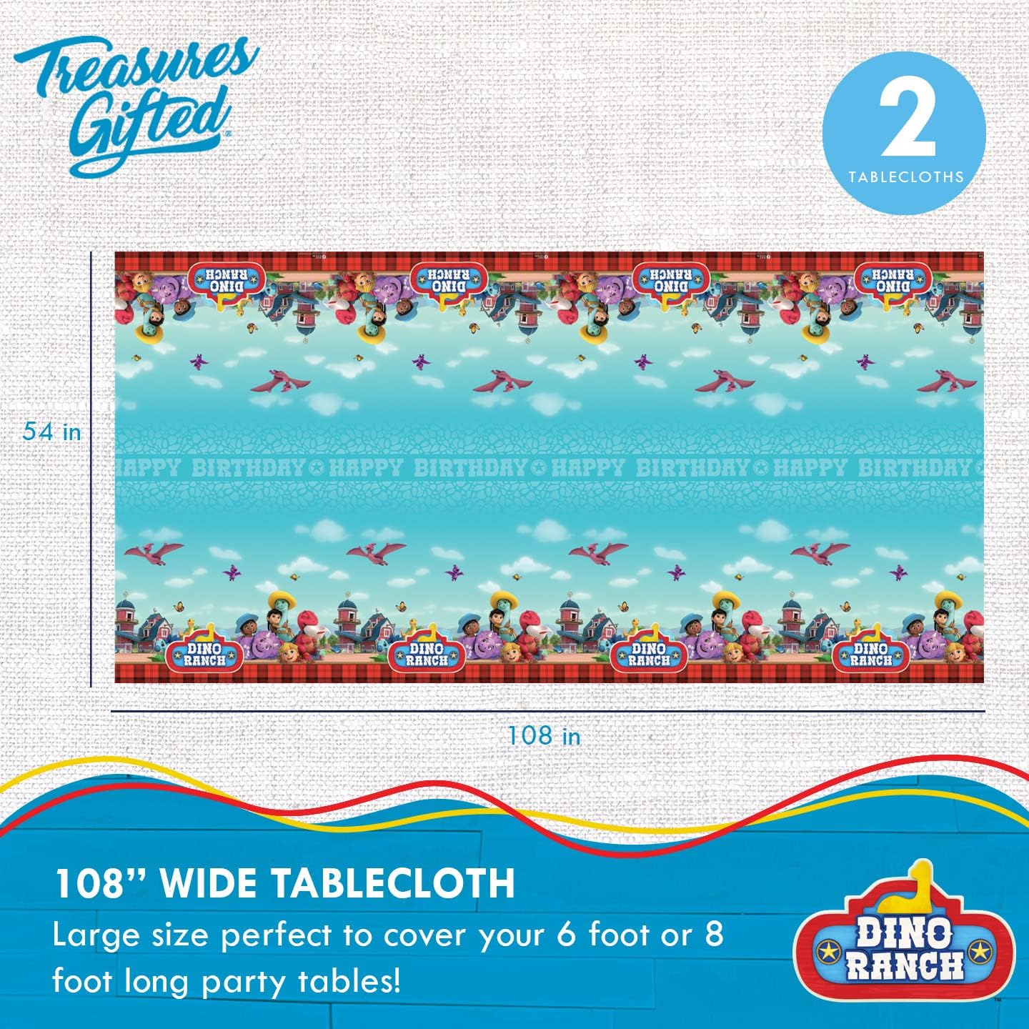 Treasures Gifted Dino Ranch Party Tablecloths 2 Pack