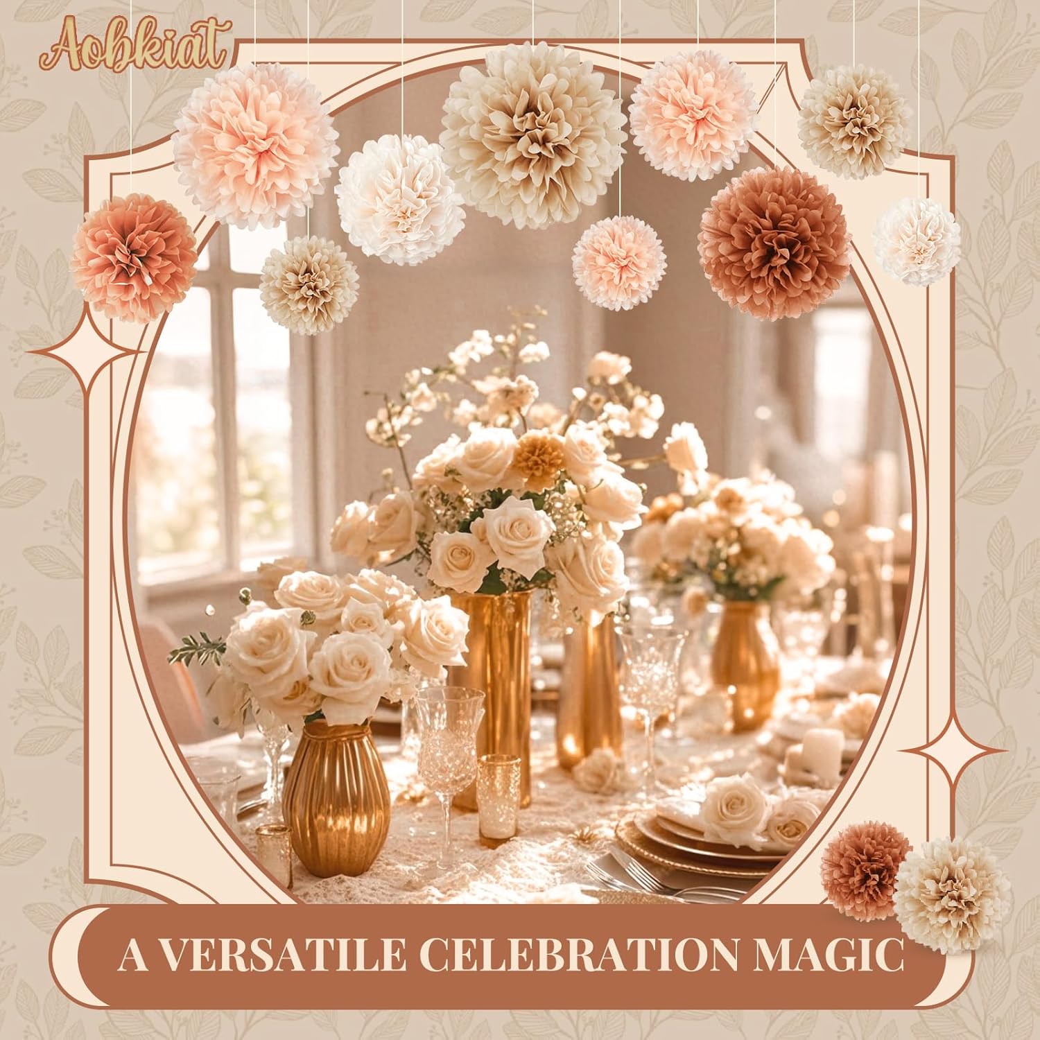 AOBKIAT Tissue Paper Pom Poms 16 PCS Fall Wedding Decorations