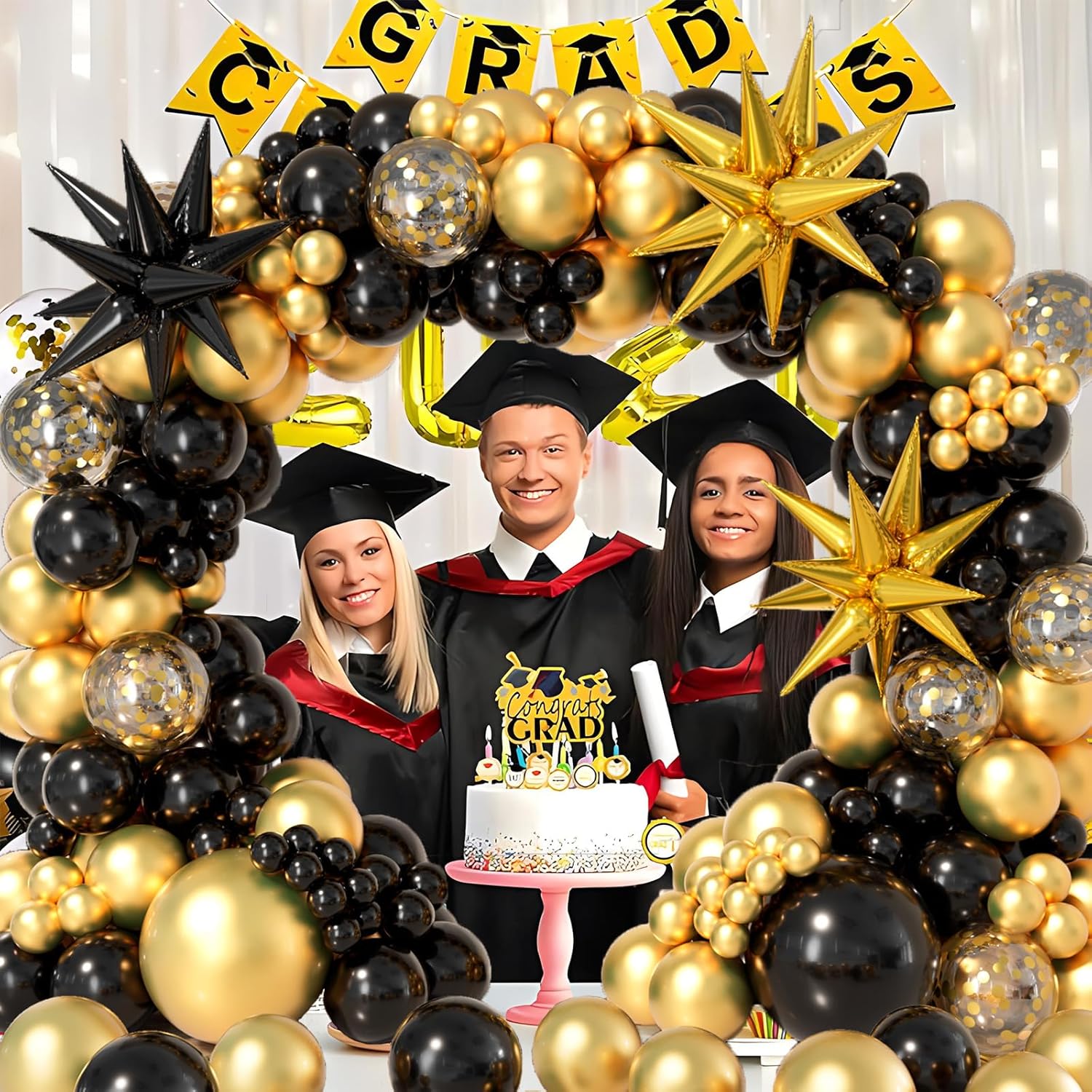 Bonropin Black and Gold Balloon Garland Arch Kit 158pcs