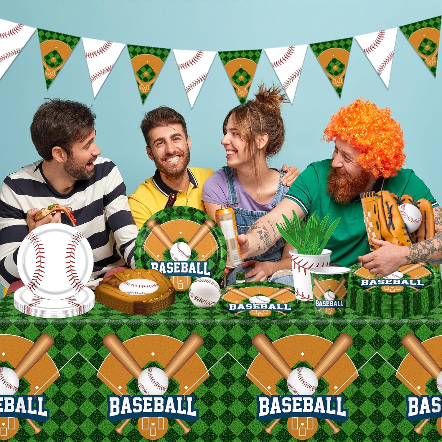 Baseball Party Decorations 143Pcs Plates Napkins Cups Tablecloth Banner