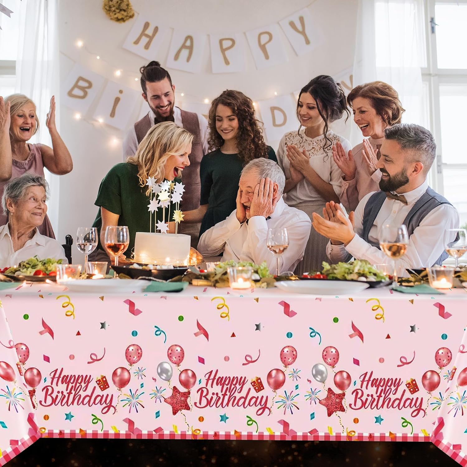 Oudain 3 Pcs Pink Birthday Tablecloths
