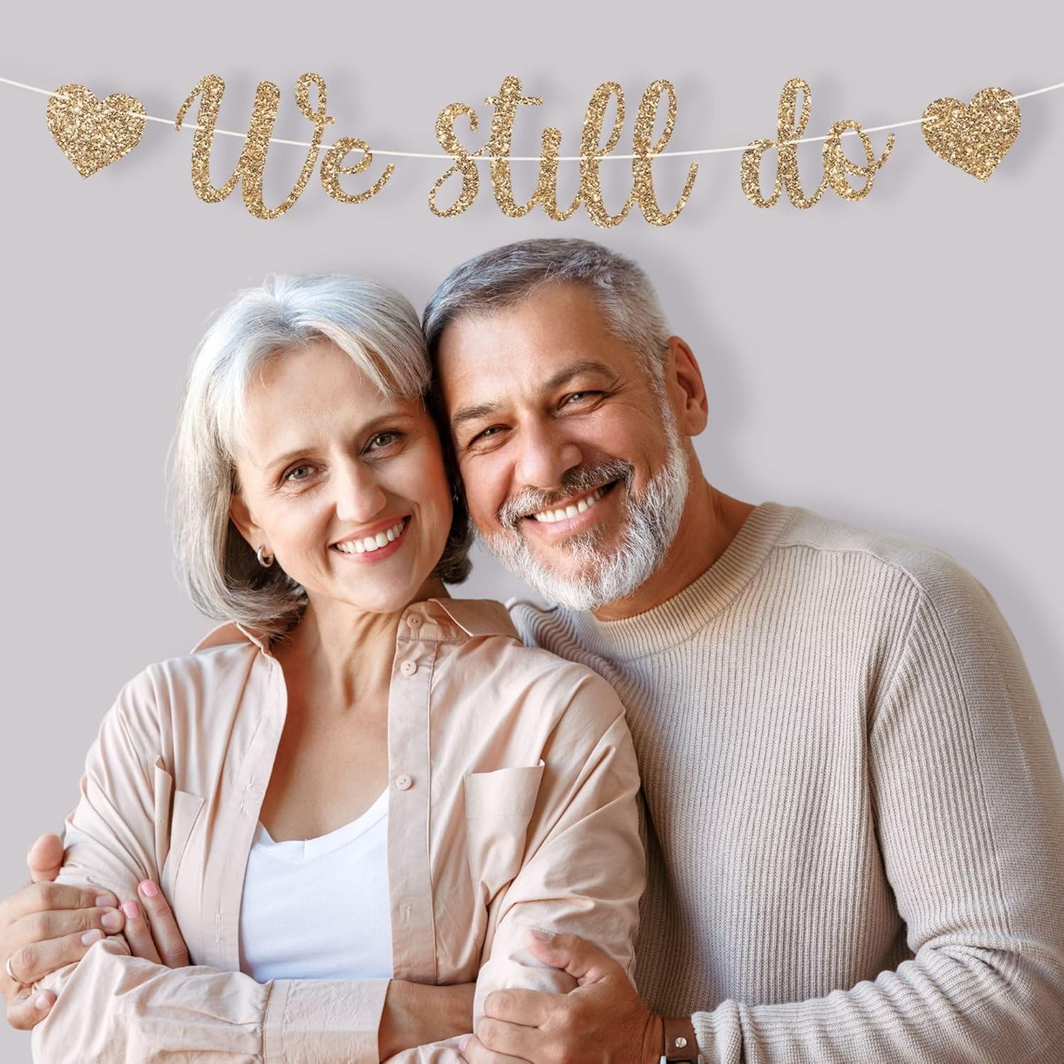 Pre-Strung Gold Glitter Anniversary Banner - No DIY