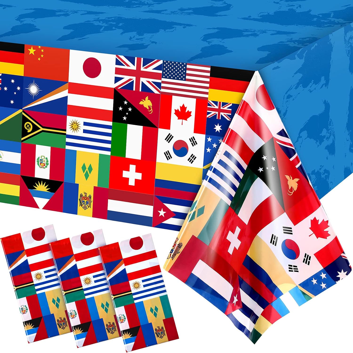 3 Pack International Flag Table Cover for Parties and Celebrations