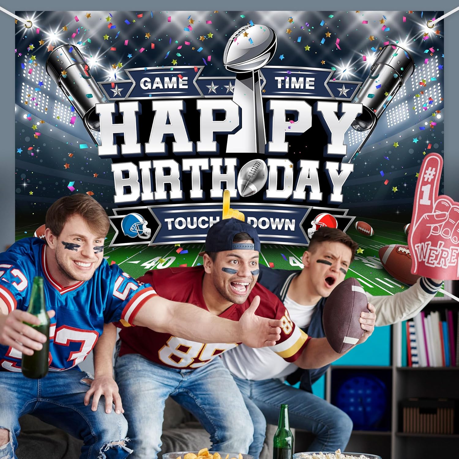 Football Birthday Backdrop Banner for Boys Girls Men 72x43in