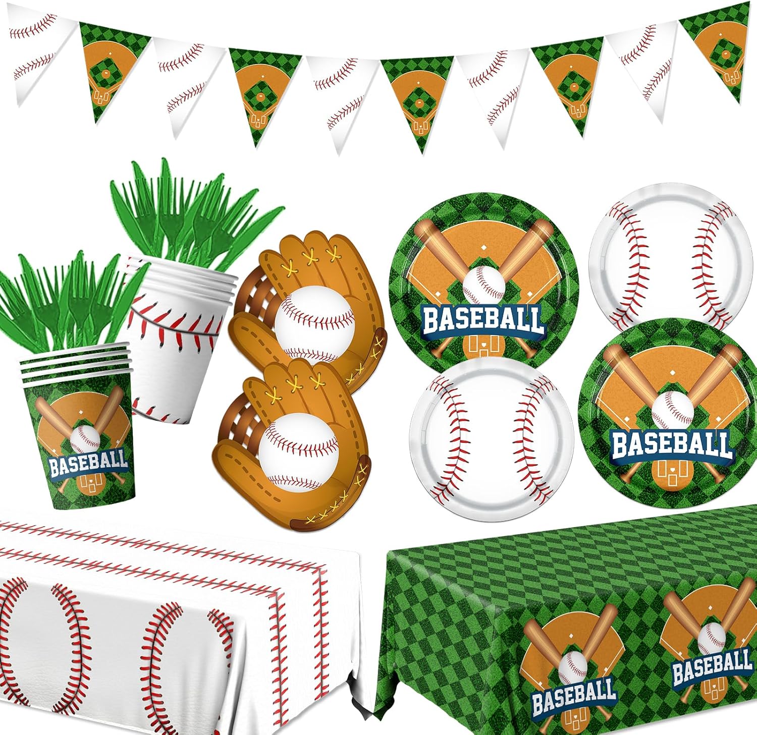 Baseball Party Decorations 143Pcs Plates Napkins Cups Tablecloth Banner