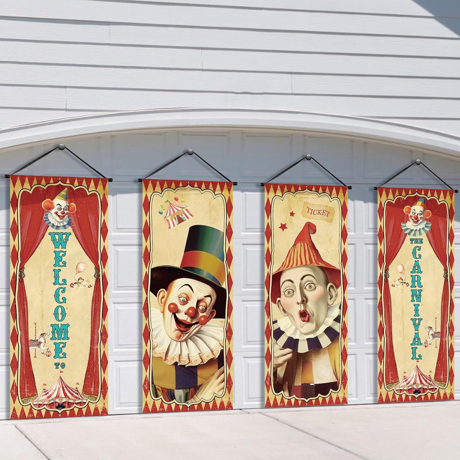 Tiamon 4 Pcs Vintage Halloween Carnival Banners