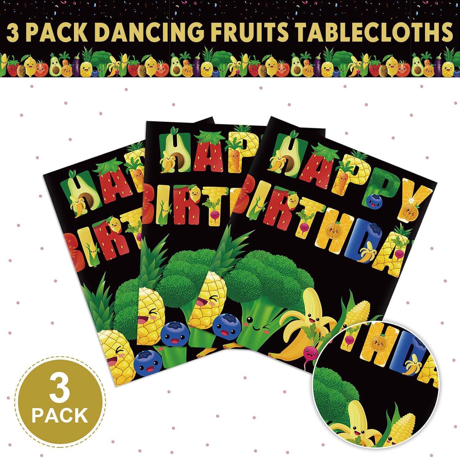 Tiamon 3 Pcs Fruit Tablecloths 54x108 Inch Birthday Party Decorations
