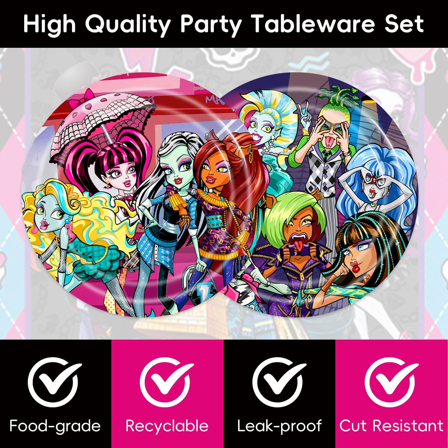 40Pack Monst-High Birthday Party Supplies with Plates and Napkins