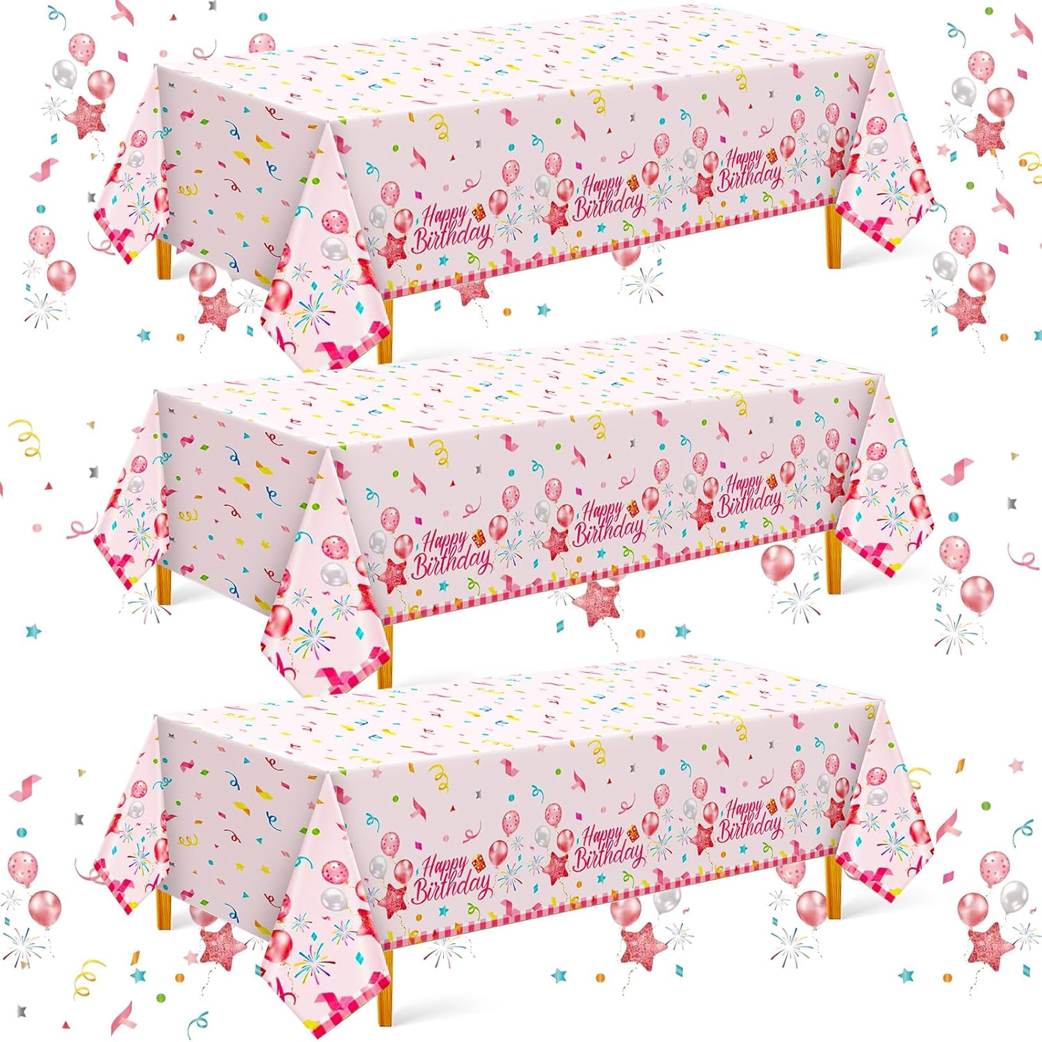 Oudain 3 Pcs Pink Birthday Tablecloths