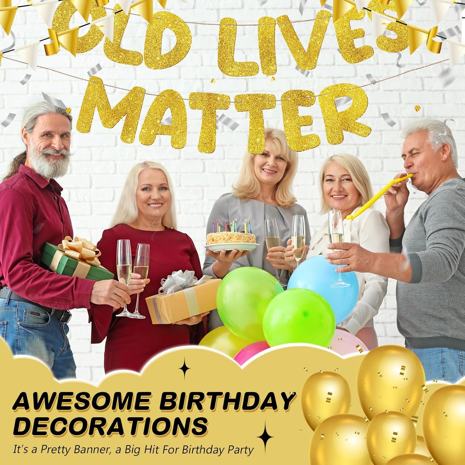 Fulmoon Glitter Gold Birthday Banner 656 ft