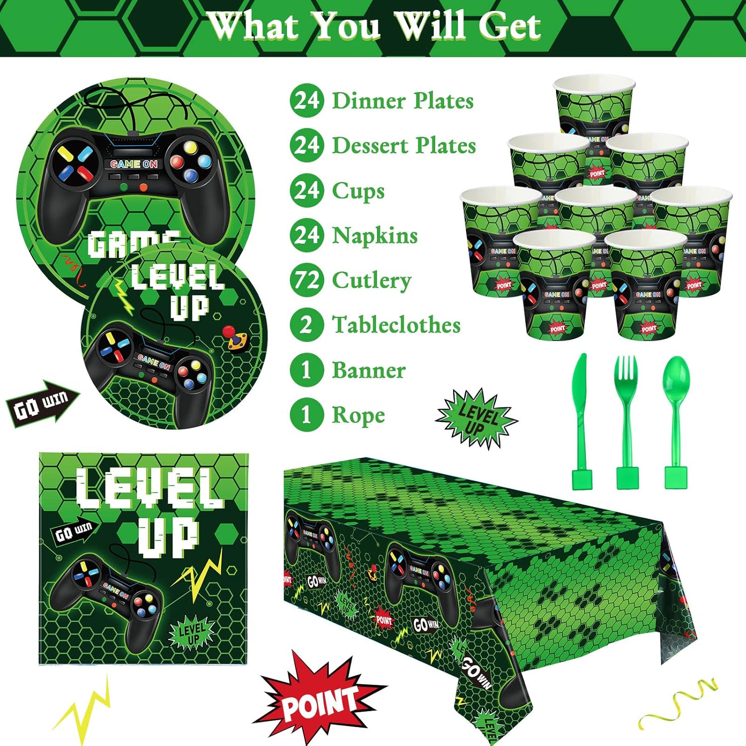 Tiamon 172 Pcs Video Game Party Decoration Set