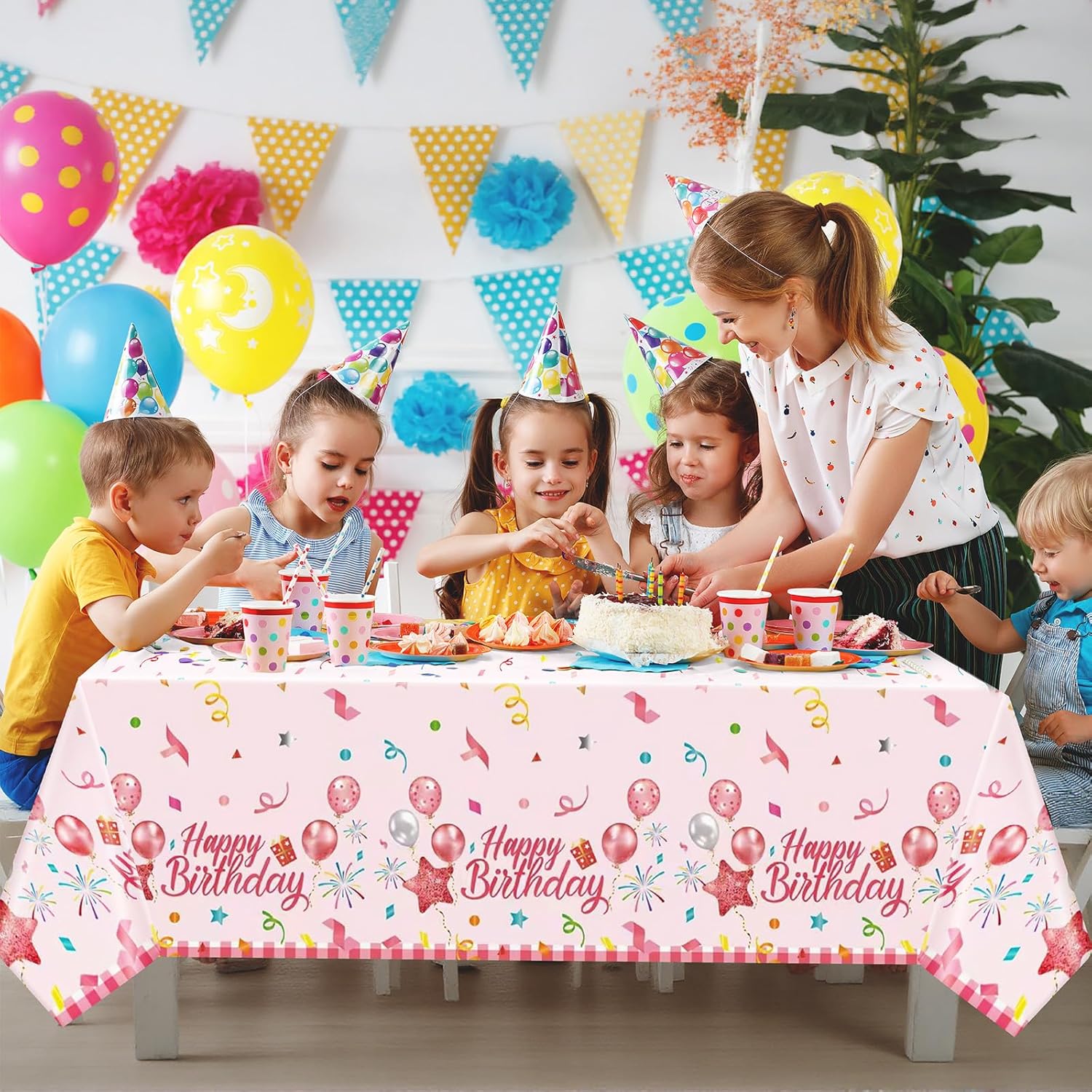 Oudain 3 Pcs Pink Birthday Tablecloths