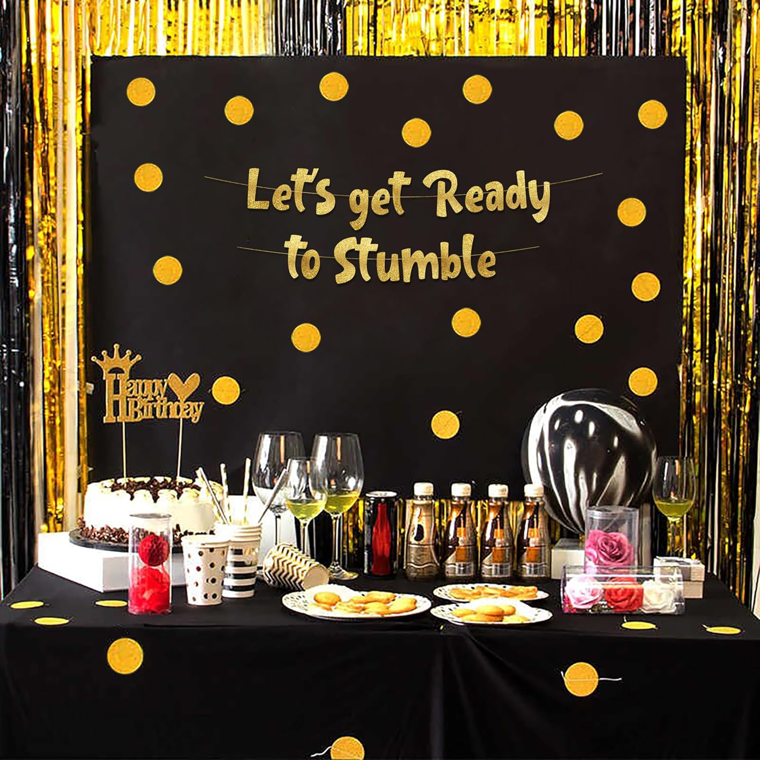 Lets Get Ready To Stumble Gold Glitter Party Banner